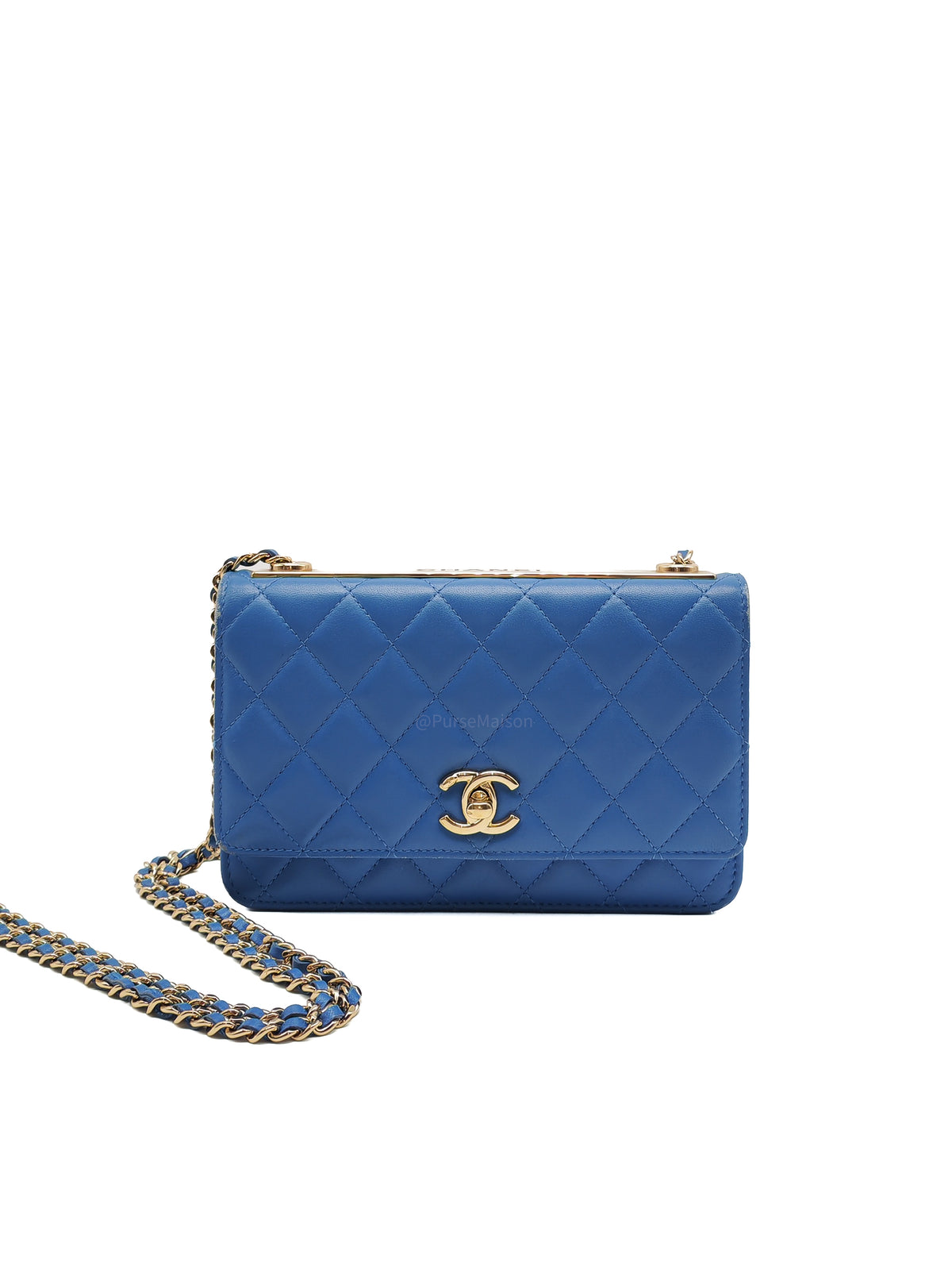 Chanel Trendy CC Wallet on Chain in Blue Lambskin Leather and Light Gold Hardware Series 27