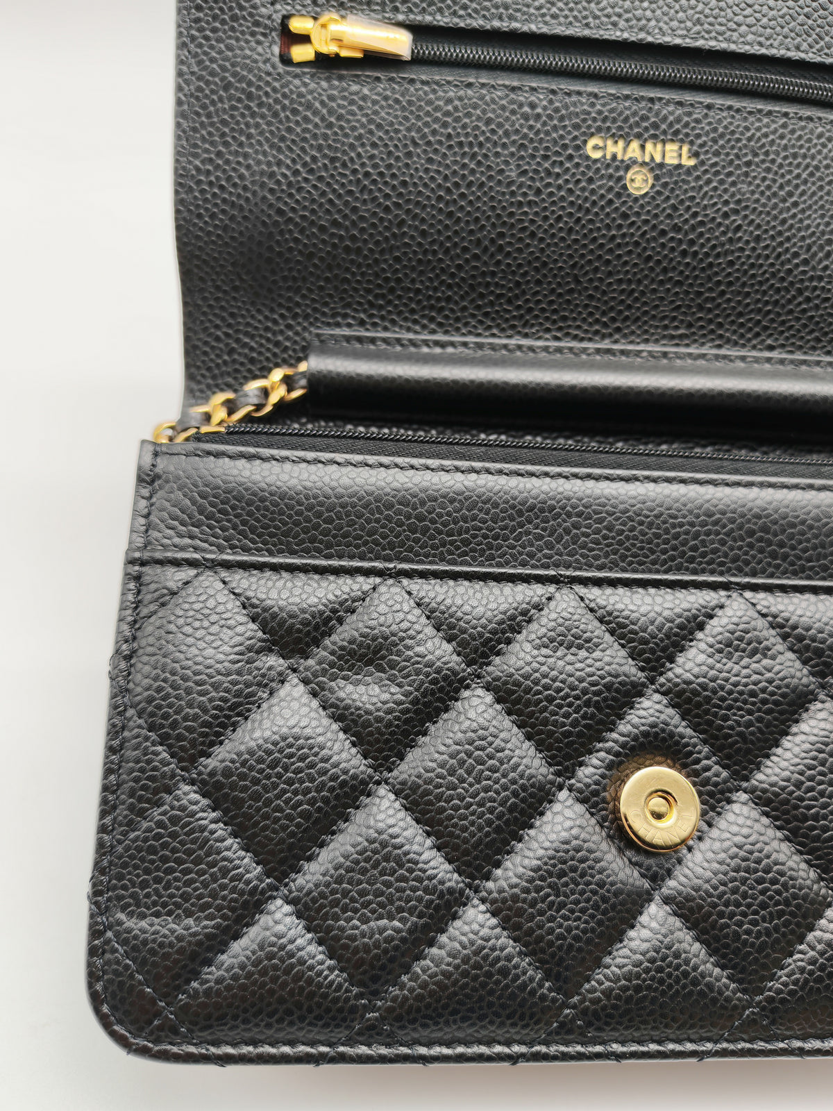 Chanel Wallet on Chain in Black Quilted Caviar Leather & Gold Hardware Microchip
