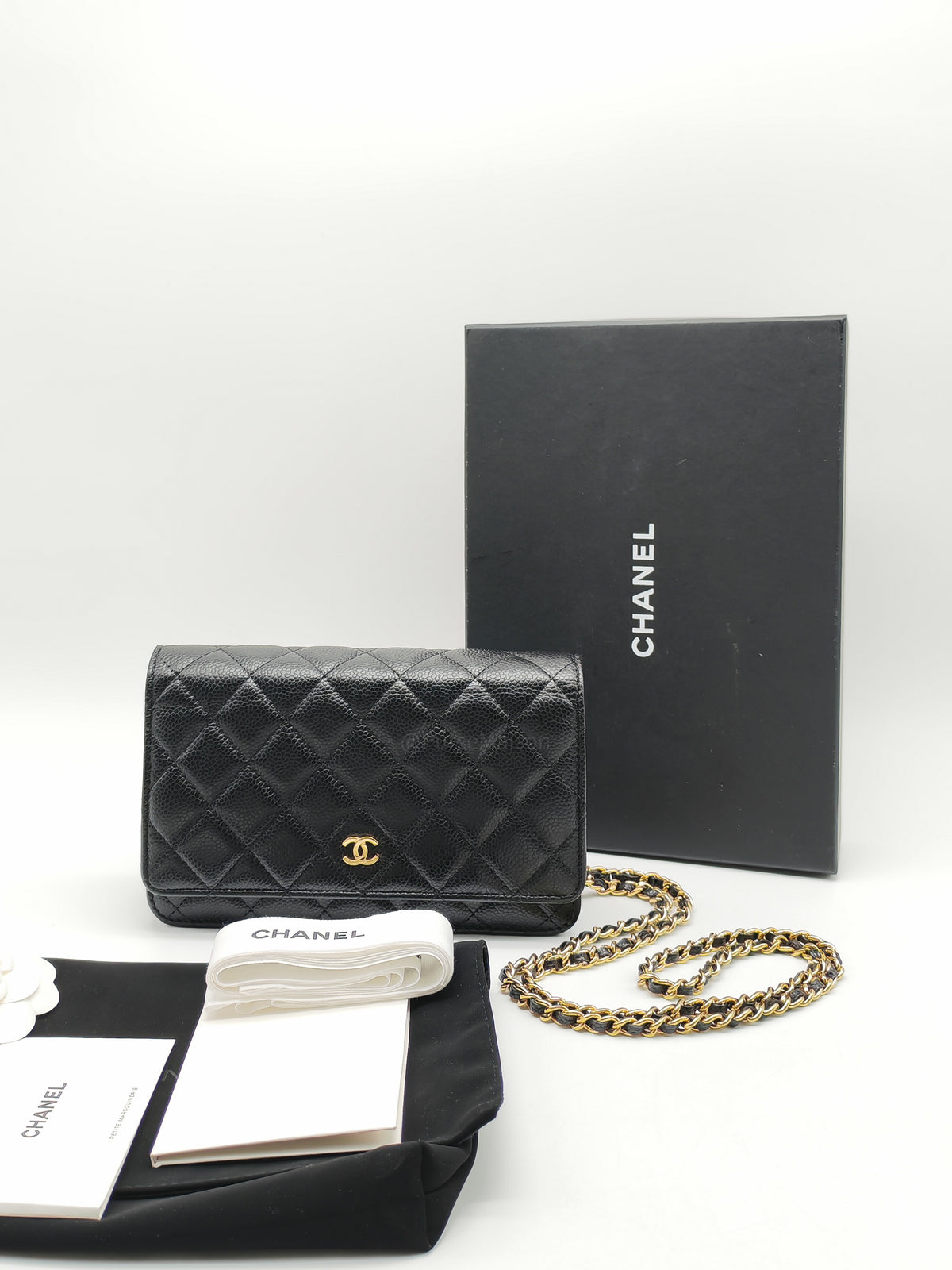 Chanel Wallet on Chain in Black Quilted Caviar Leather & Gold Hardware Microchip
