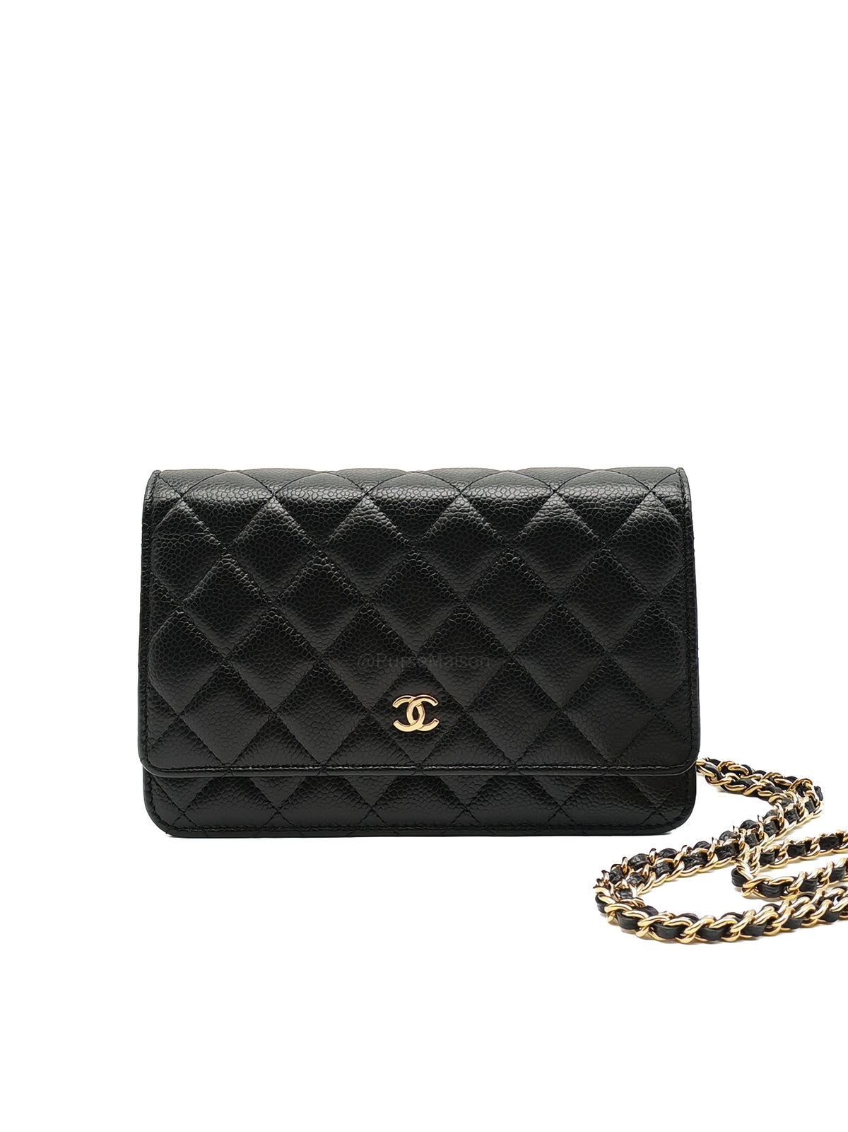 Chanel Wallet on Chain in Black Quilted Caviar Leather & Gold Hardware Microchip