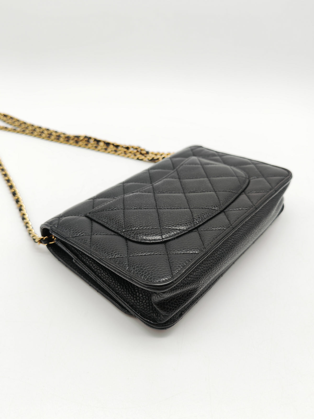 Chanel Classic Wallet on Chain (WOC) in Black Caviar Leather Gold Hardware Microchip (E8****4C)