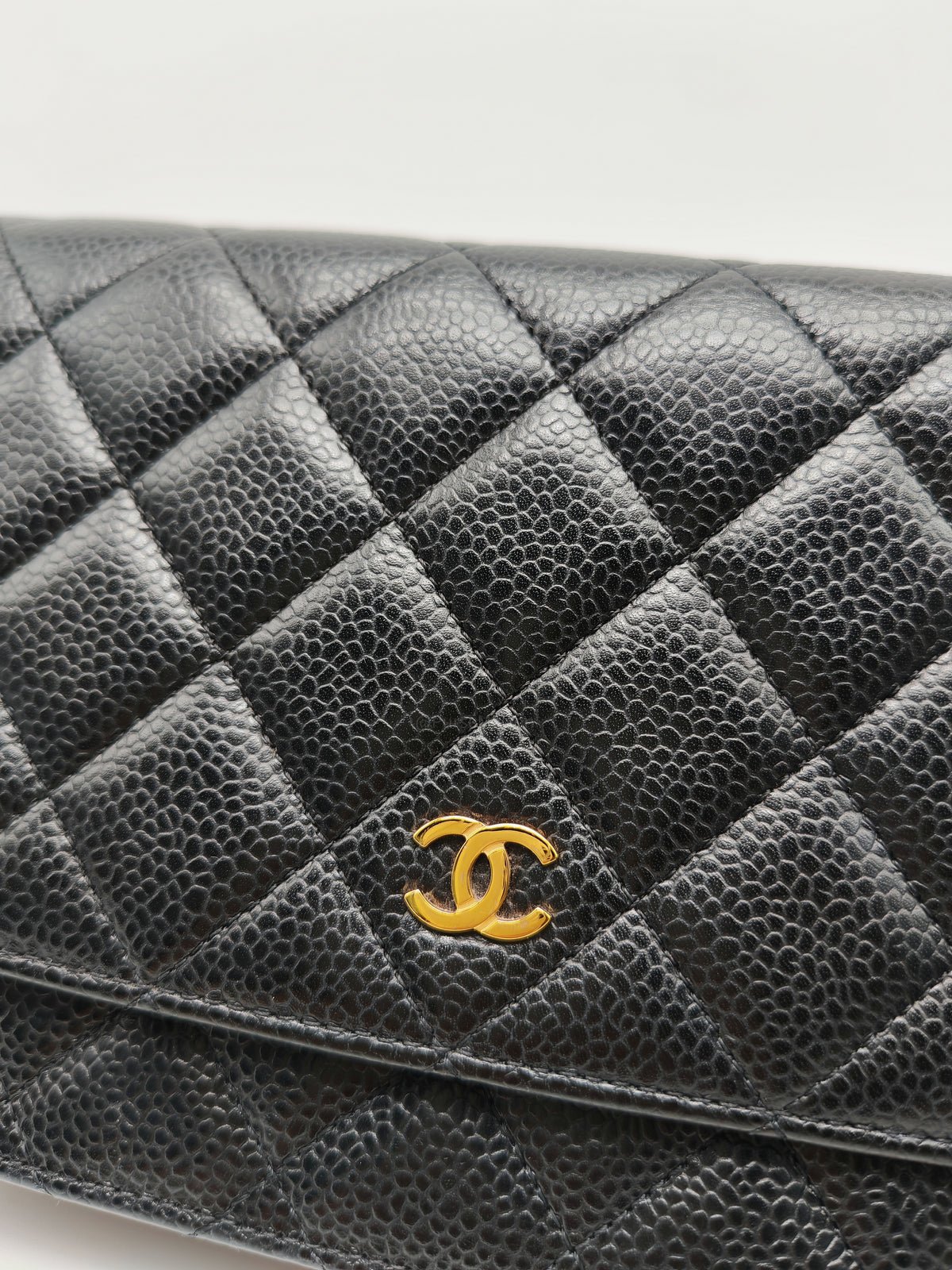 Chanel Classic Wallet on Chain (WOC) in Black Caviar Leather Gold Hardware Microchip (E8****4C)