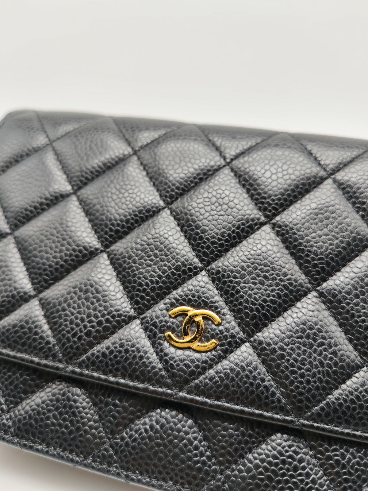 Chanel Classic Wallet on Chain (WOC) in Black Caviar Leather Gold Hardware Microchip (E8****4C)