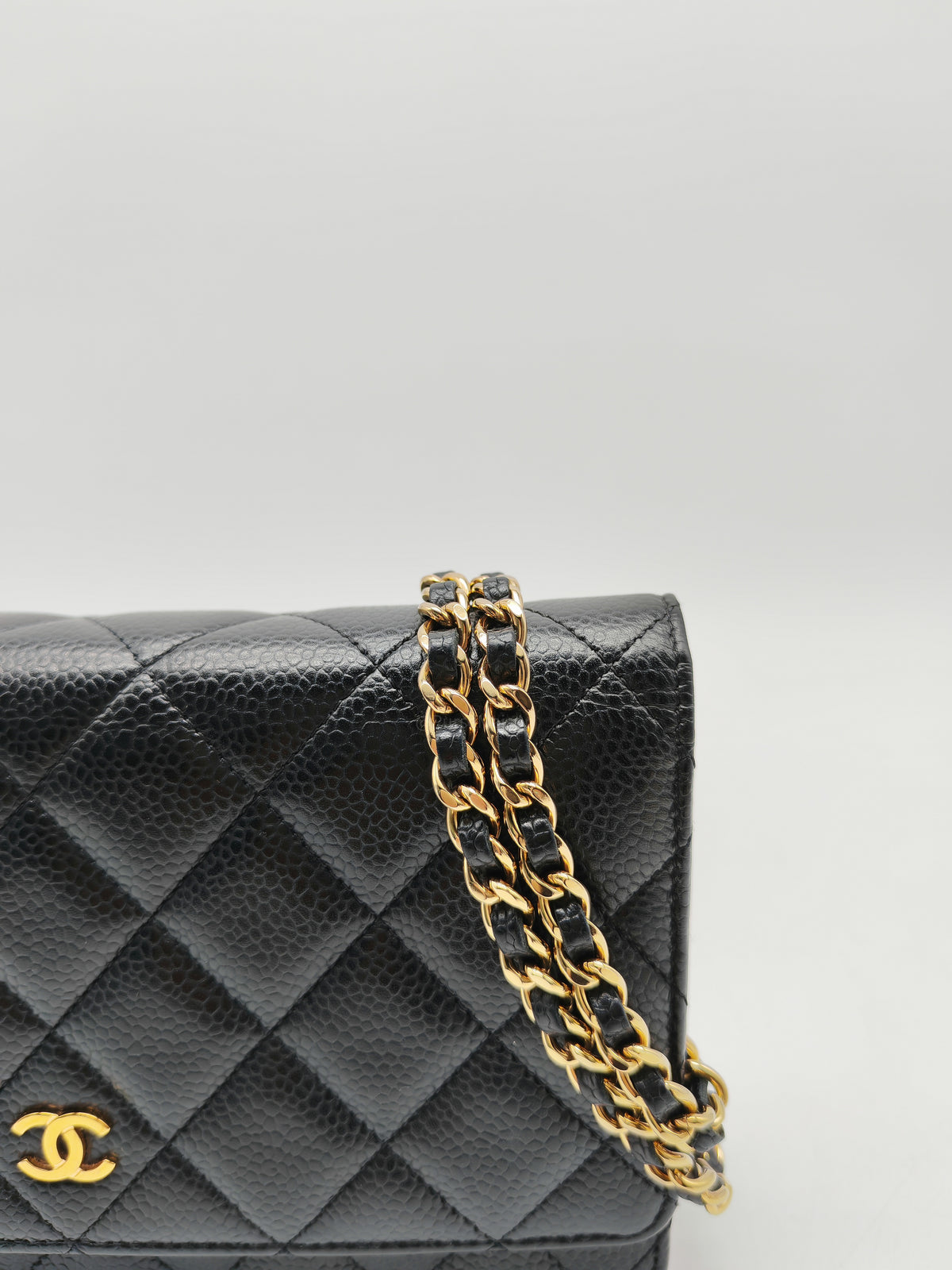 Chanel Classic Wallet on Chain (WOC) in Black Caviar Leather Gold Hardware Microchip (E8****4C)
