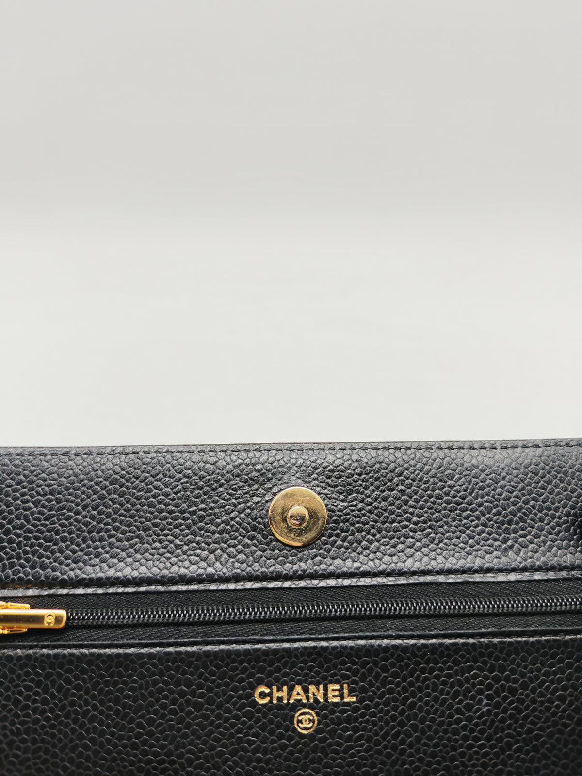 Chanel Classic Wallet on Chain (WOC) in Black Caviar Leather Gold Hardware Microchip (E8****4C)