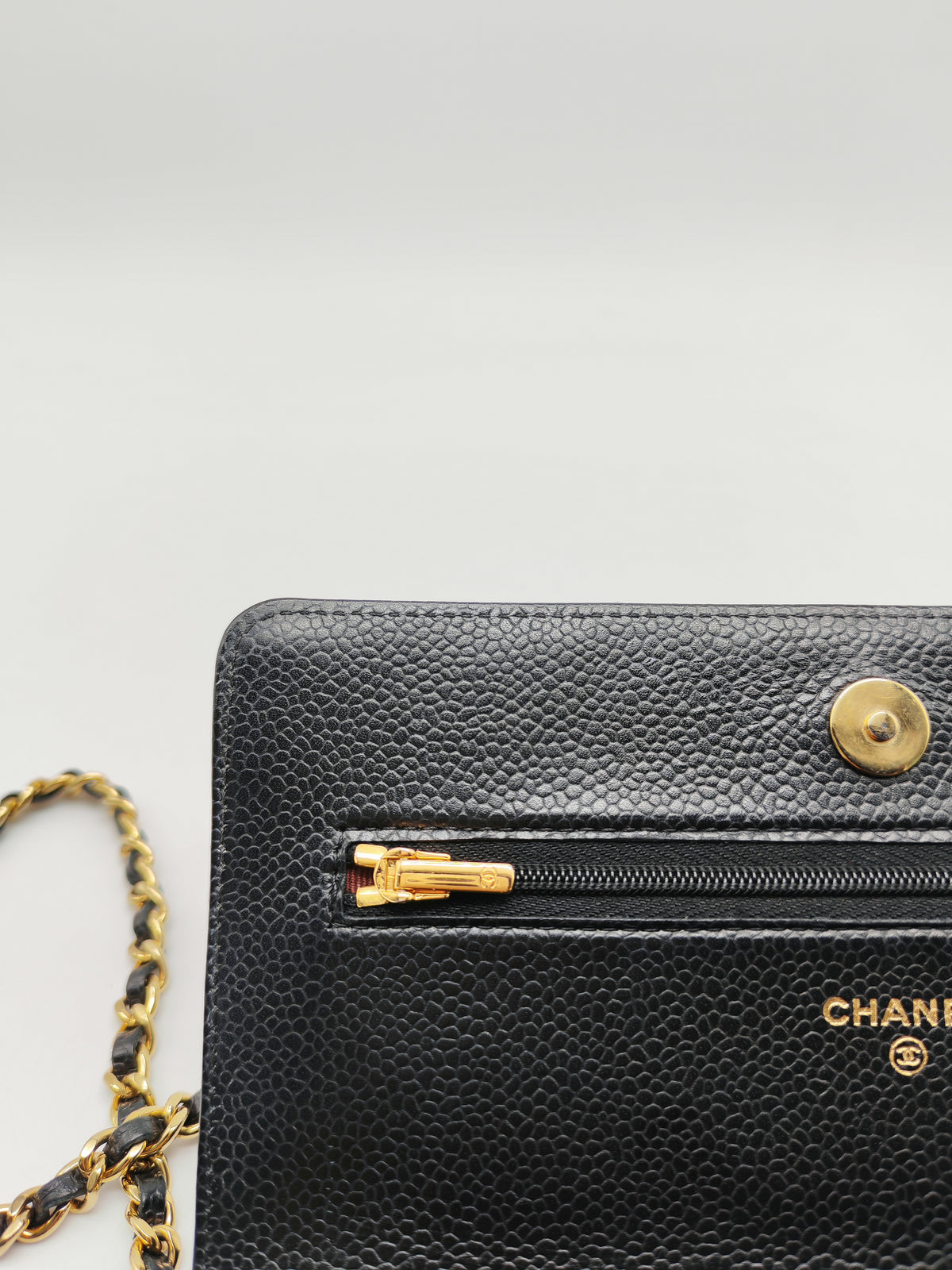 Chanel Classic Wallet on Chain (WOC) in Black Caviar Leather Gold Hardware Microchip (E8****4C)