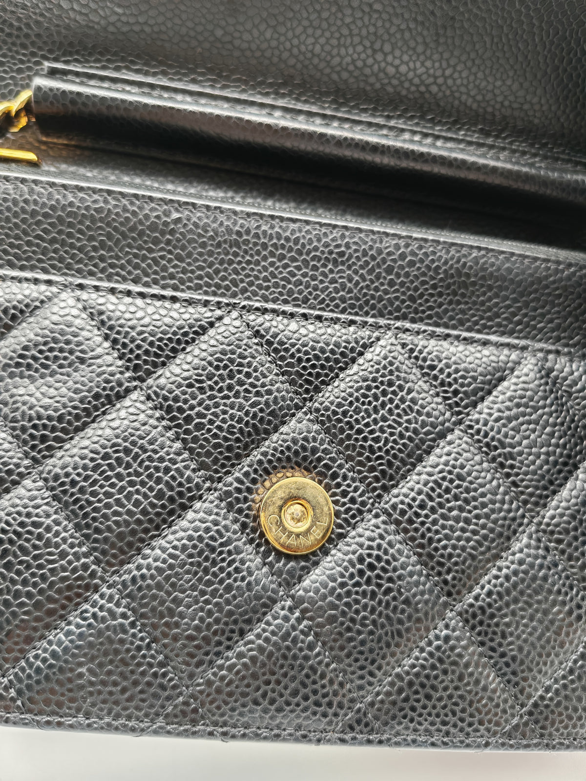 Chanel Classic Wallet on Chain (WOC) in Black Caviar Leather Gold Hardware Microchip (E8****4C)