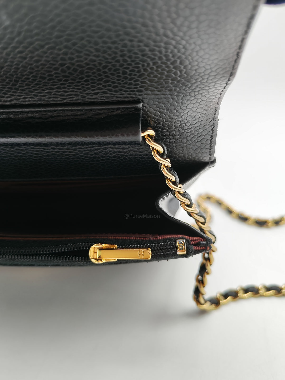 Chanel Classic Wallet on Chain (WOC) in Black Caviar Leather Gold Hardware Microchip (E8****4C)