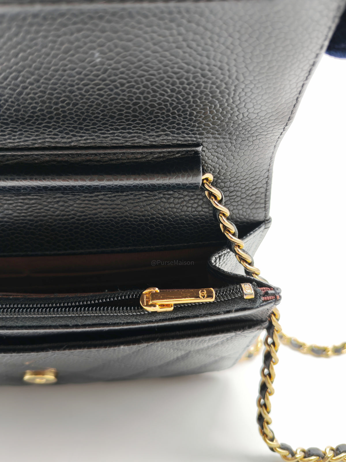 Chanel Classic Wallet on Chain (WOC) in Black Caviar Leather Gold Hardware Microchip (E8****4C)