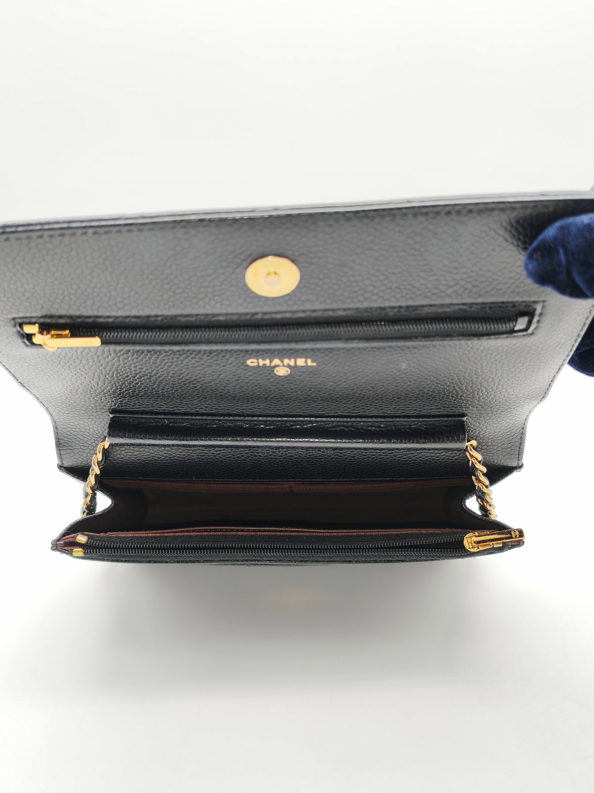 Chanel Classic Wallet on Chain (WOC) in Black Caviar Leather Gold Hardware Microchip (E8****4C)