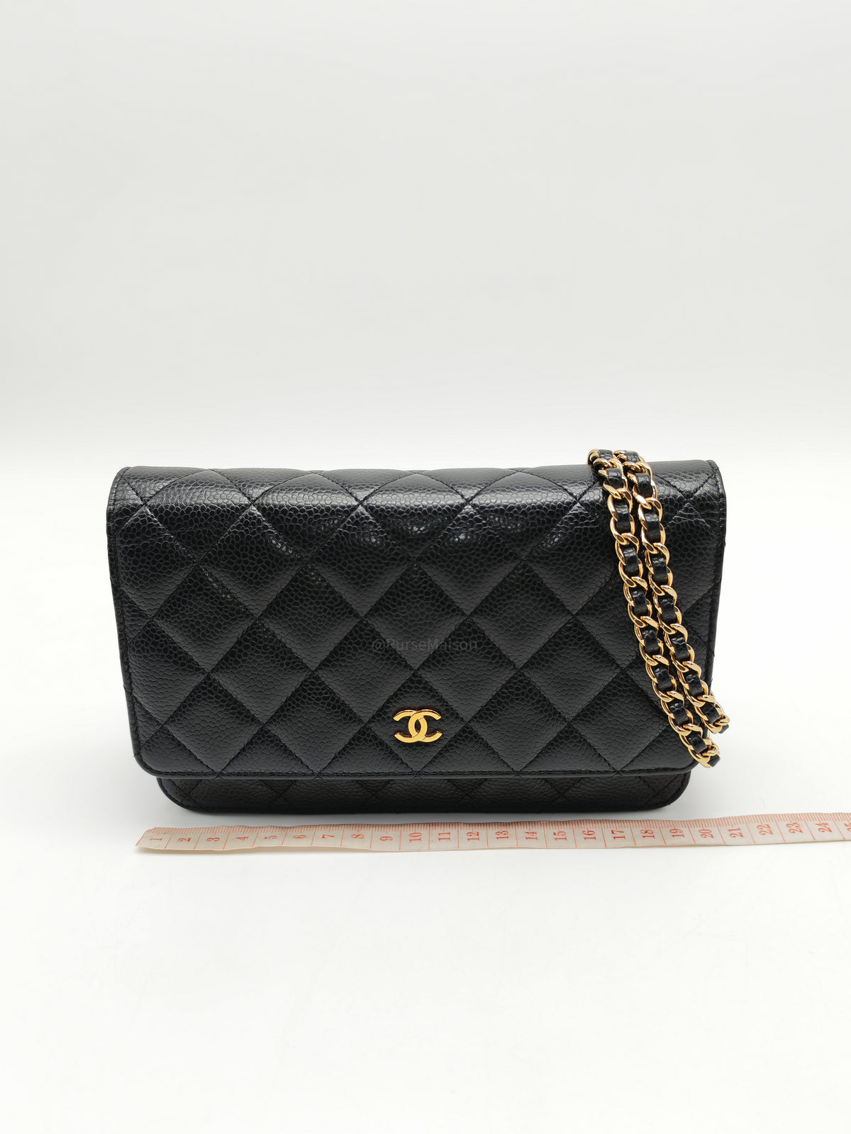 Chanel Classic Wallet on Chain (WOC) in Black Caviar Leather Gold Hardware Microchip (E8****4C)