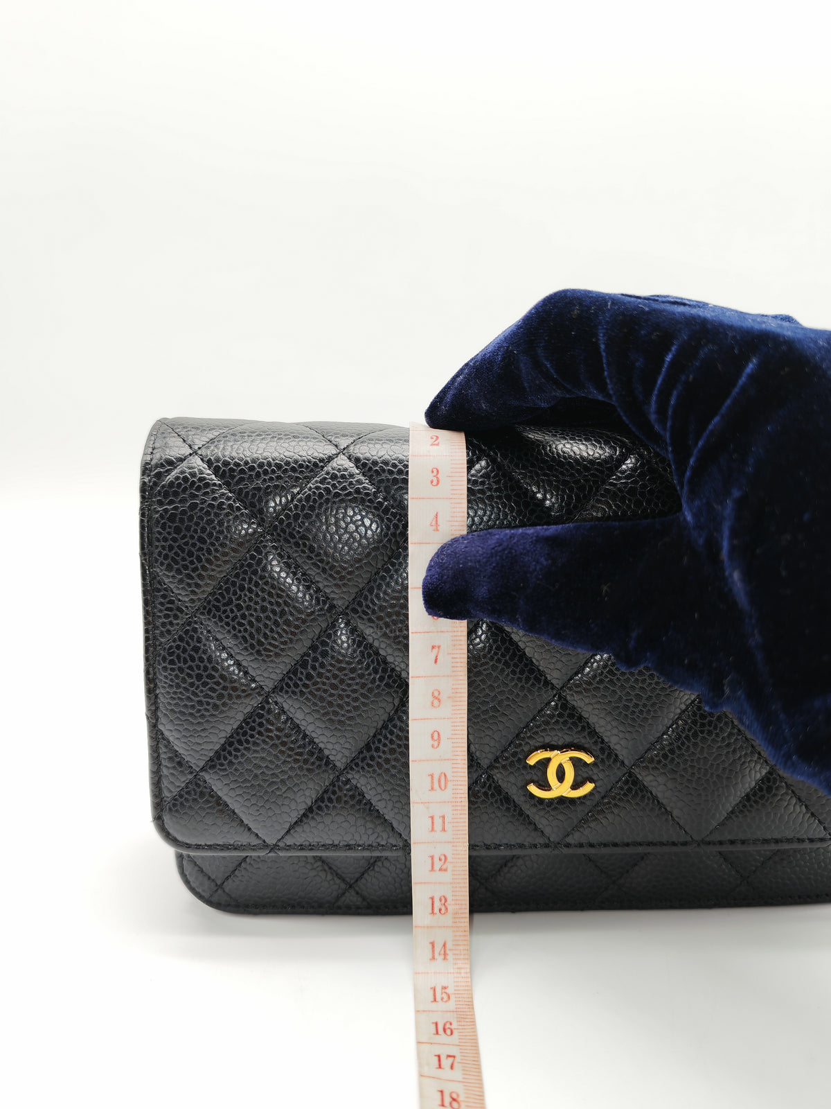 Chanel Classic Wallet on Chain (WOC) in Black Caviar Leather Gold Hardware Microchip (E8****4C)