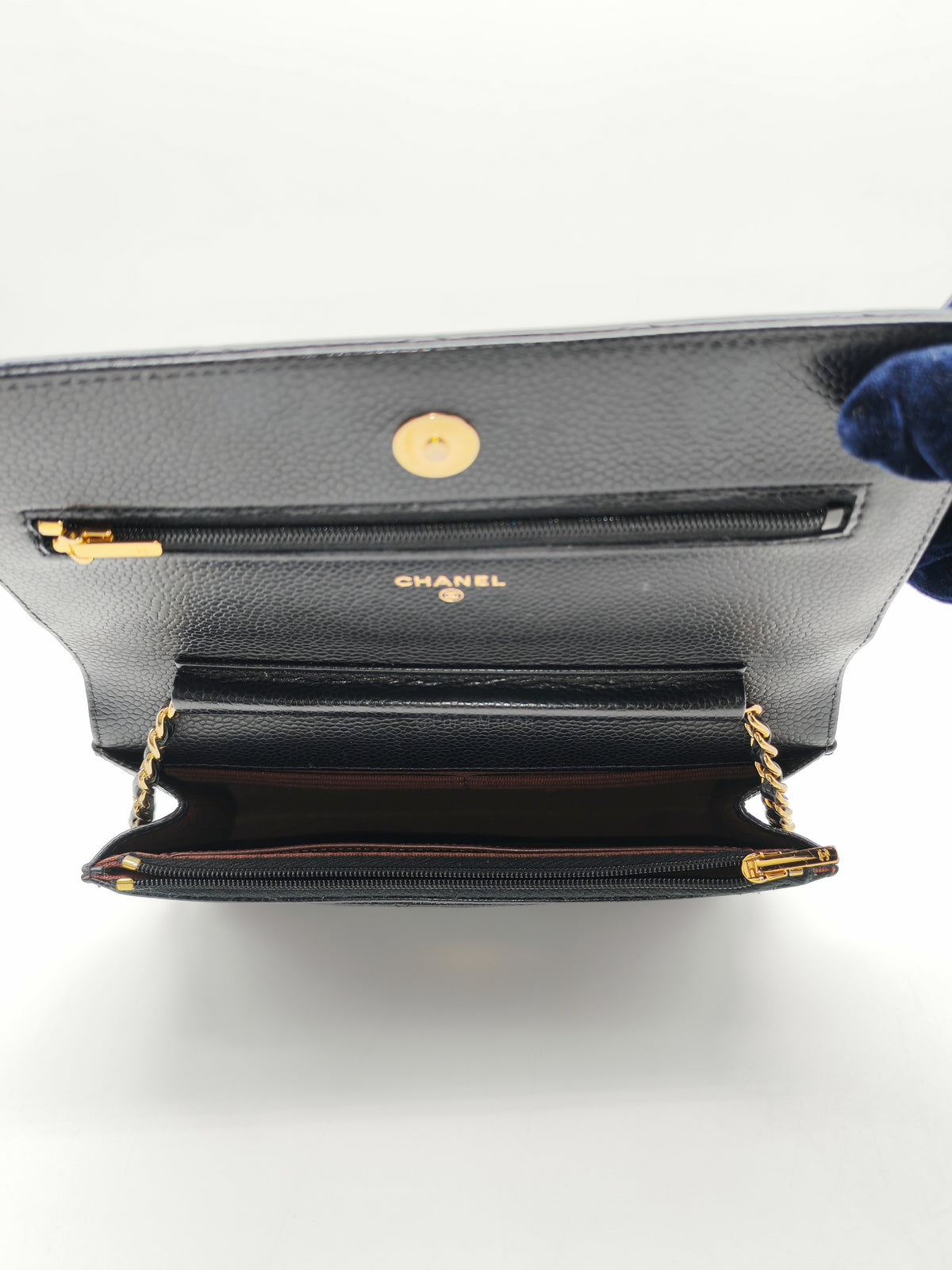 Chanel Classic Wallet on Chain (WOC) in Black Caviar Leather Gold Hardware Microchip (E8****4C)