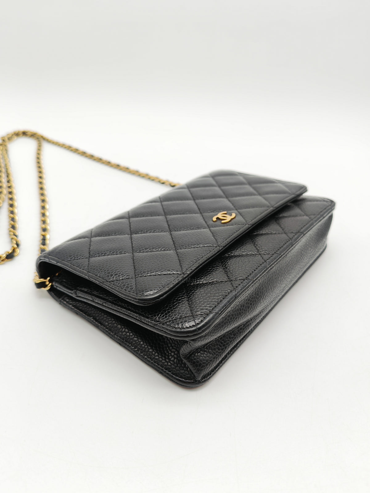Chanel Classic Wallet on Chain (WOC) in Black Caviar Leather Gold Hardware Microchip (E8****4C)