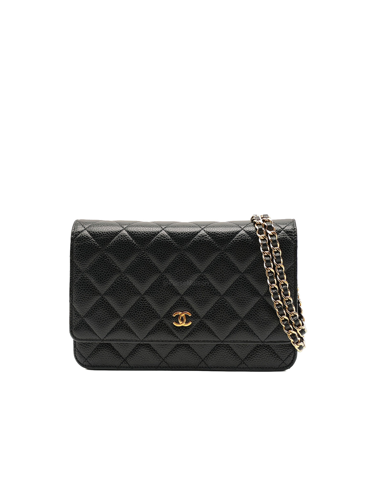 Chanel Classic Wallet on Chain (WOC) in Black Caviar Leather Gold Hardware Microchip (E8****4C)
