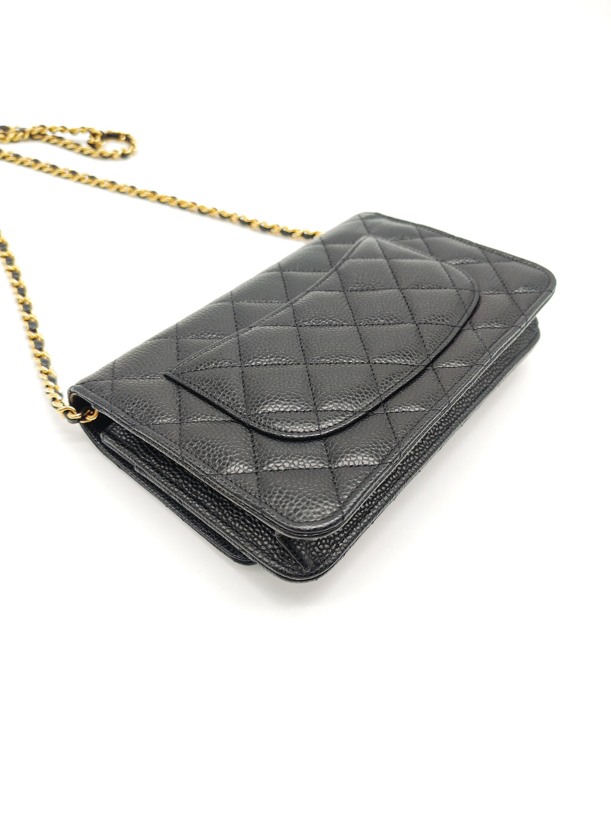 Chanel Turn Lock Wallet on Chain (WOC) in Black Caviar Leather Gold Hardware Microchip (AE****E4)
