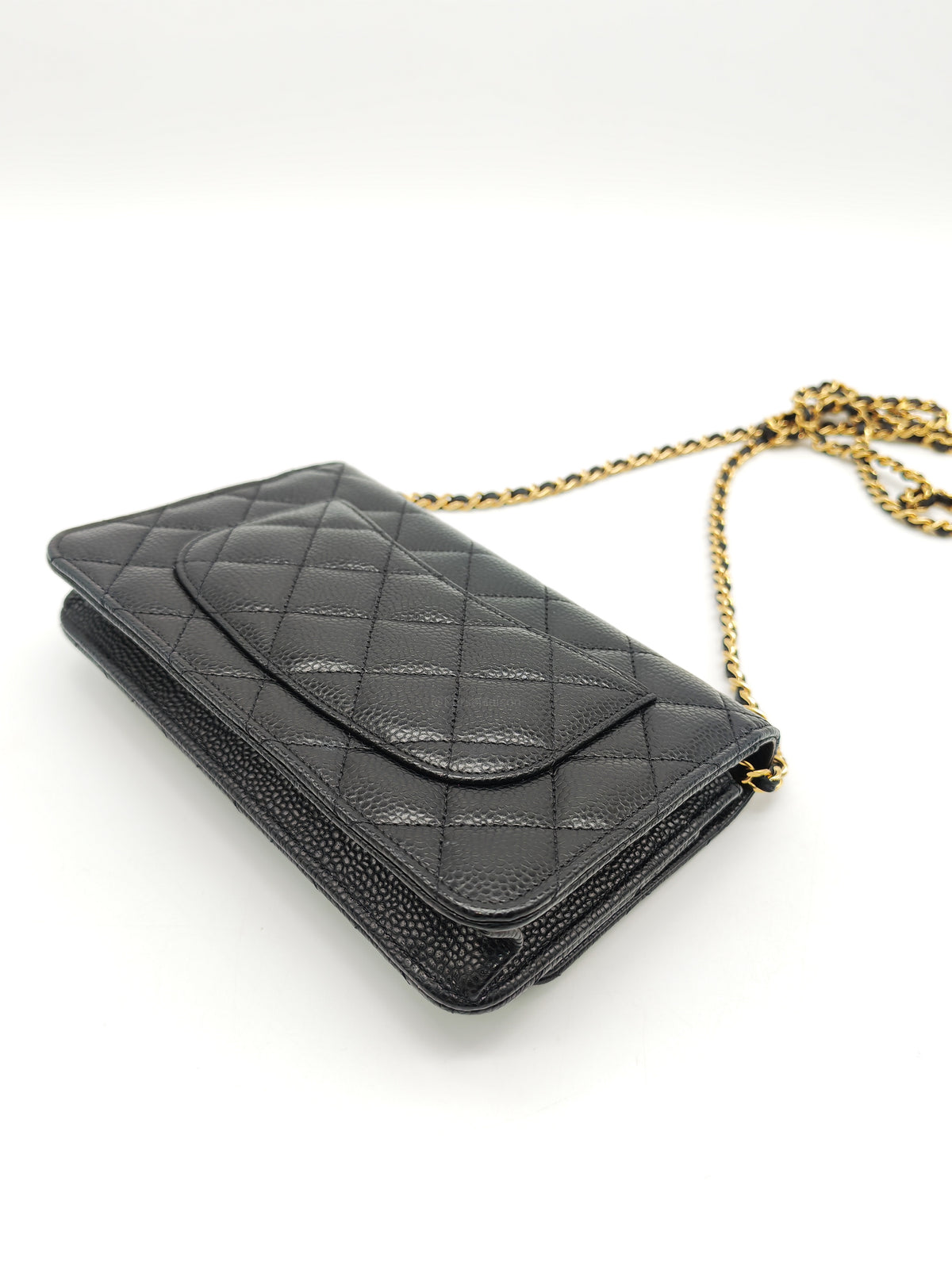 Chanel Turn Lock Wallet on Chain (WOC) in Black Caviar Leather Gold Hardware Microchip (AE****E4)