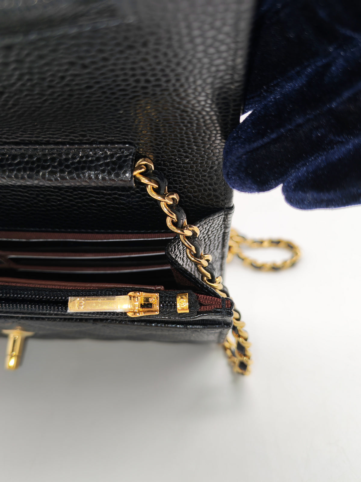 Chanel Turn Lock Wallet on Chain (WOC) in Black Caviar Leather Gold Hardware Microchip (AE****E4)