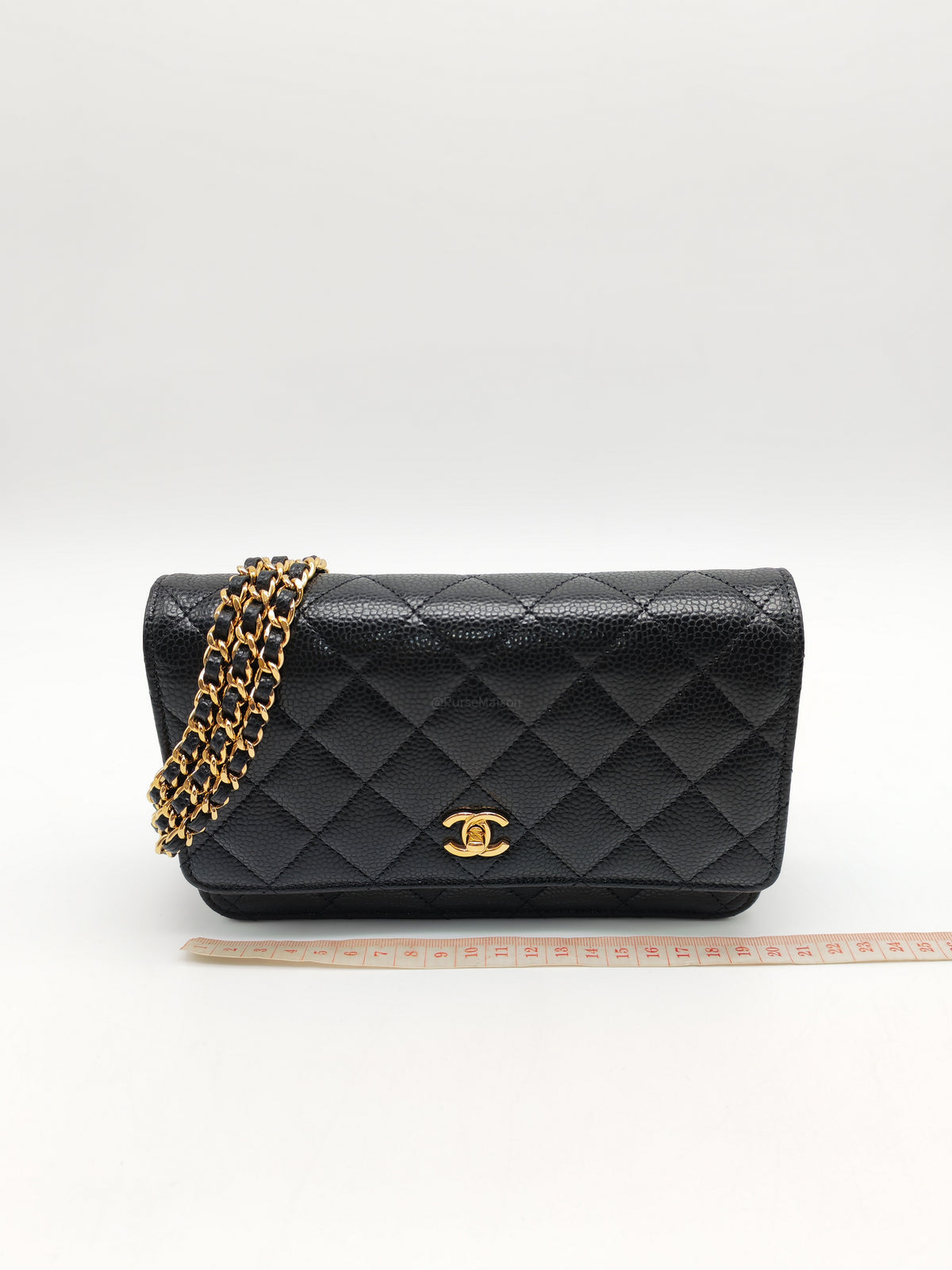 Chanel Turn Lock Wallet on Chain (WOC) in Black Caviar Leather Gold Hardware Microchip (AE****E4)