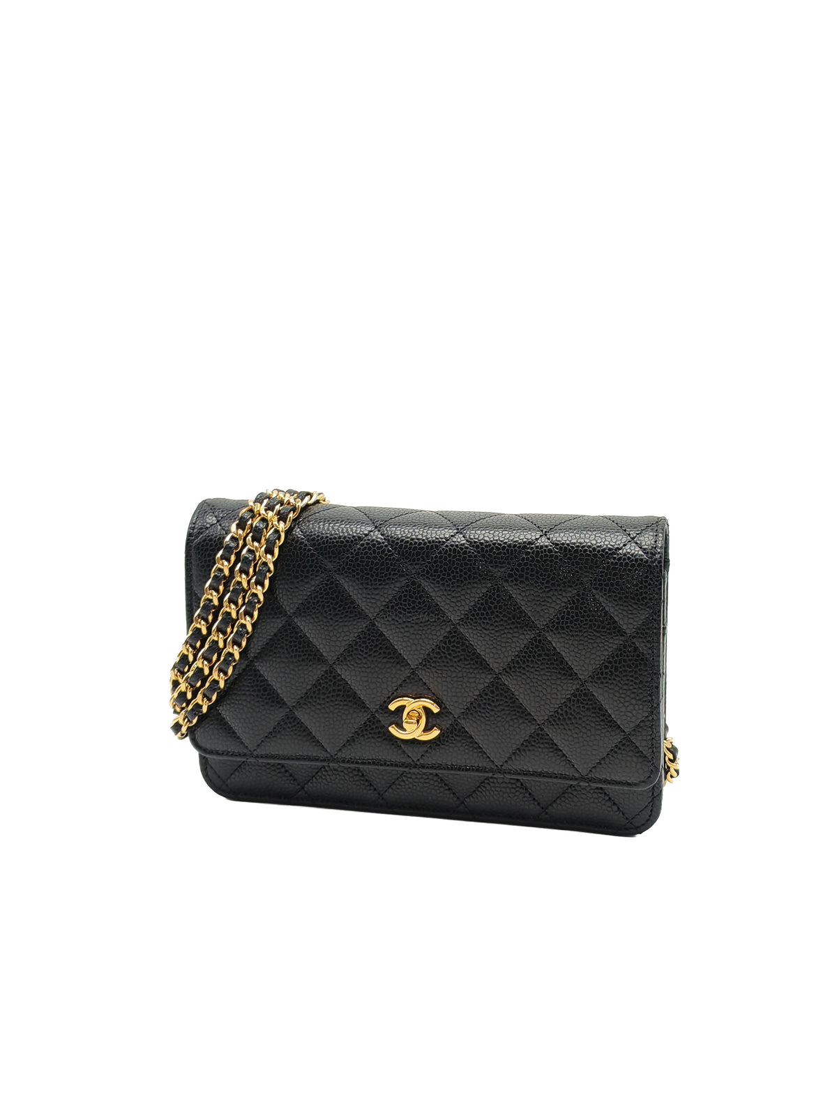 Chanel Turn Lock Wallet on Chain (WOC) in Black Caviar Leather Gold Hardware Microchip (AE****E4)
