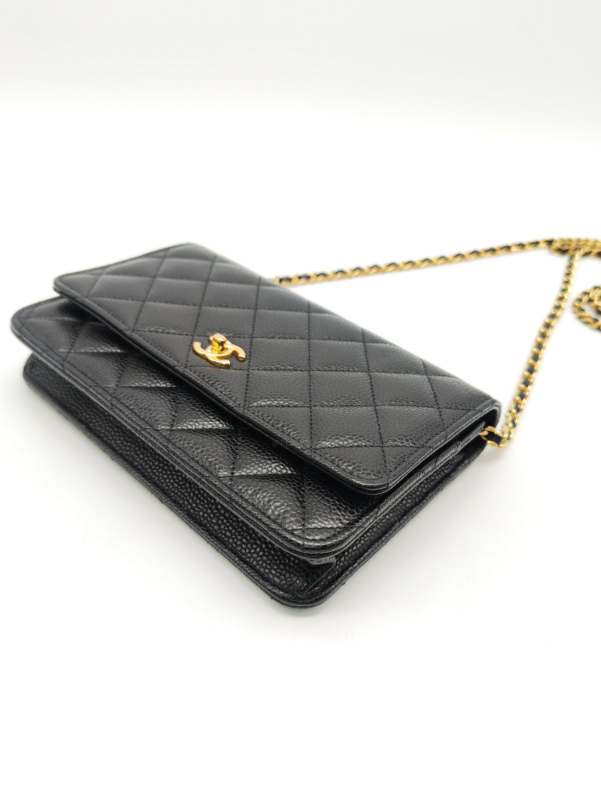 Chanel Turn Lock Wallet on Chain (WOC) in Black Caviar Leather Gold Hardware Microchip (AE****E4)
