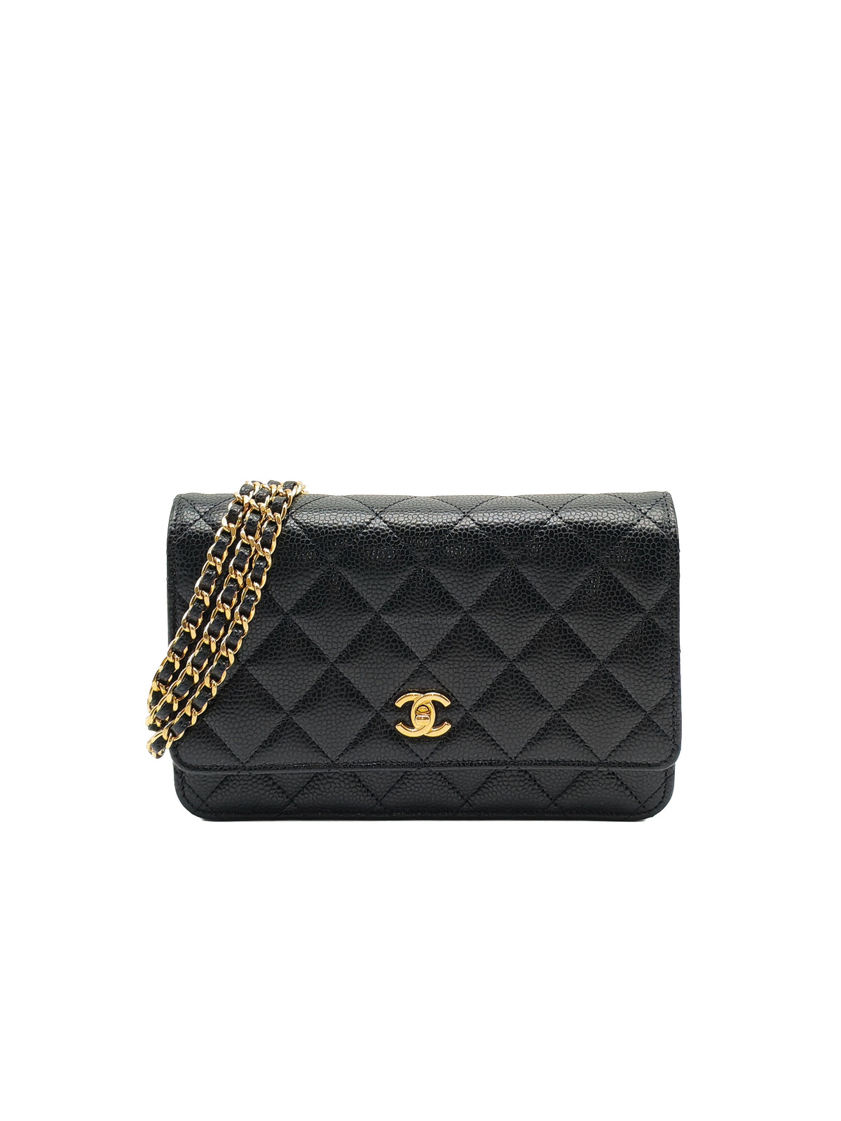 Chanel Turn Lock Wallet on Chain (WOC) in Black Caviar Leather Gold Hardware Microchip (AE****E4)