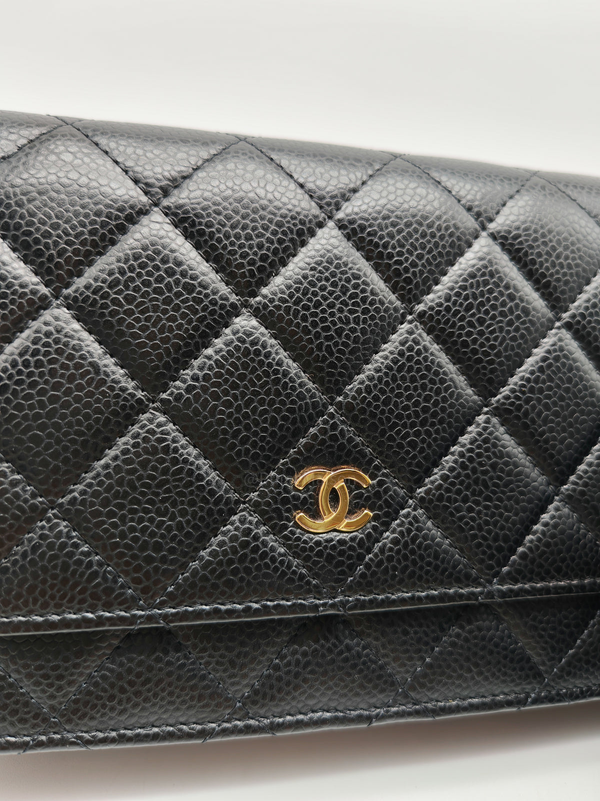 Chanel Wallet on Chain (WOC) in Black Quilted Caviar Leather and Gold Hardware Microchip