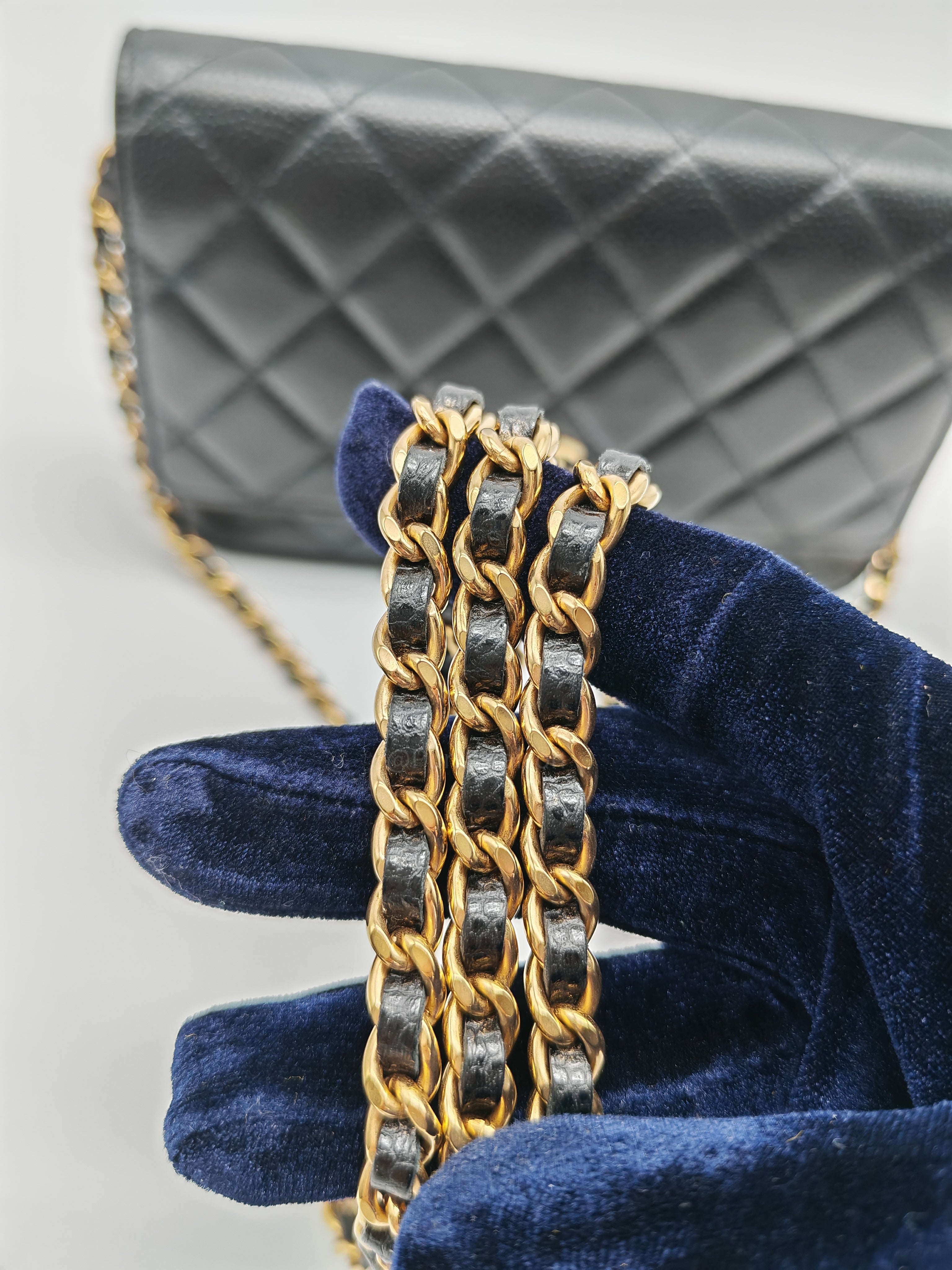 Chanel Wallet on Chain (WOC) in Black Quilted Caviar Leather and Gold Hardware Microchip