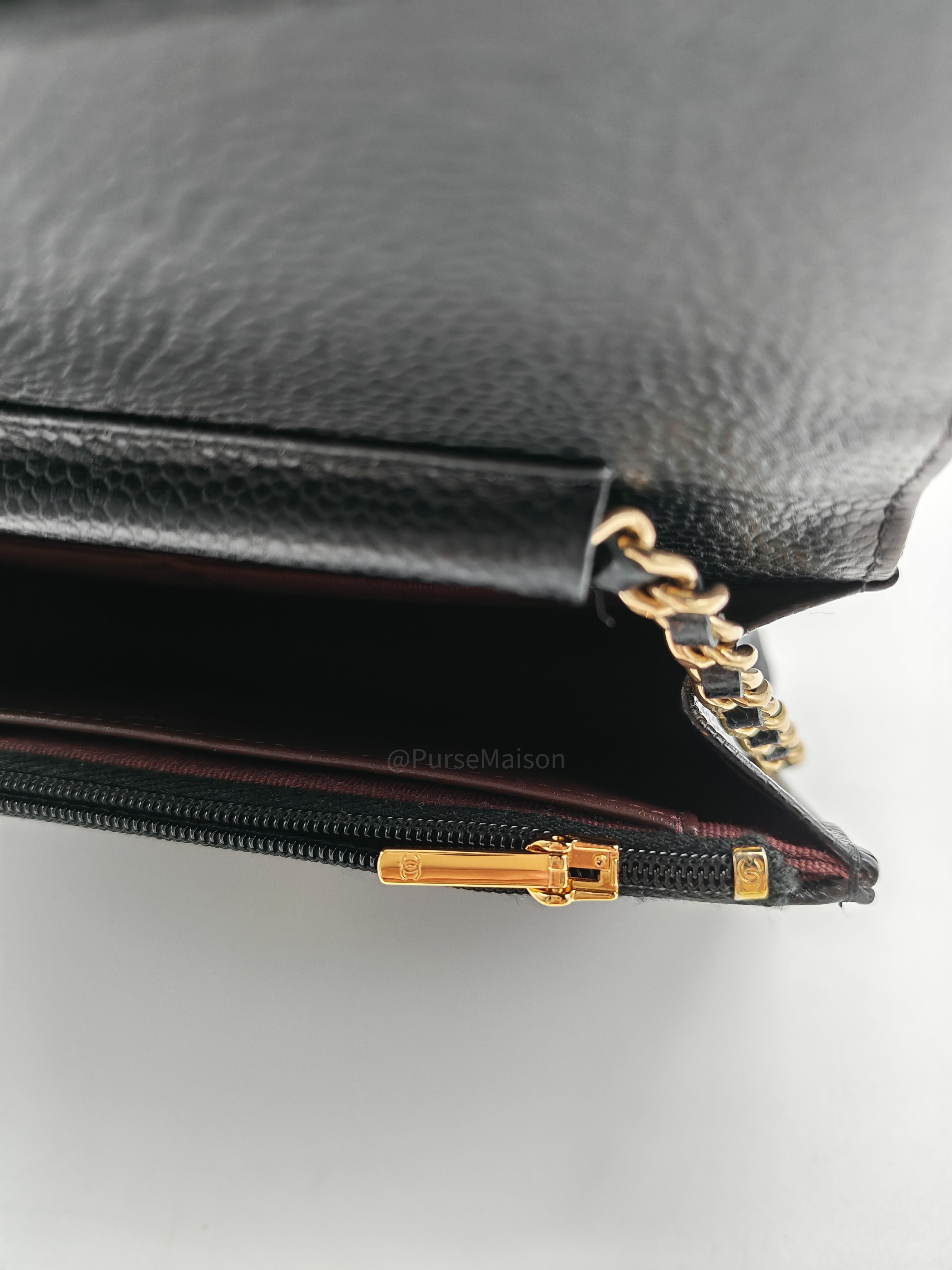Chanel Wallet on Chain (WOC) in Black Quilted Caviar Leather and Gold Hardware Microchip