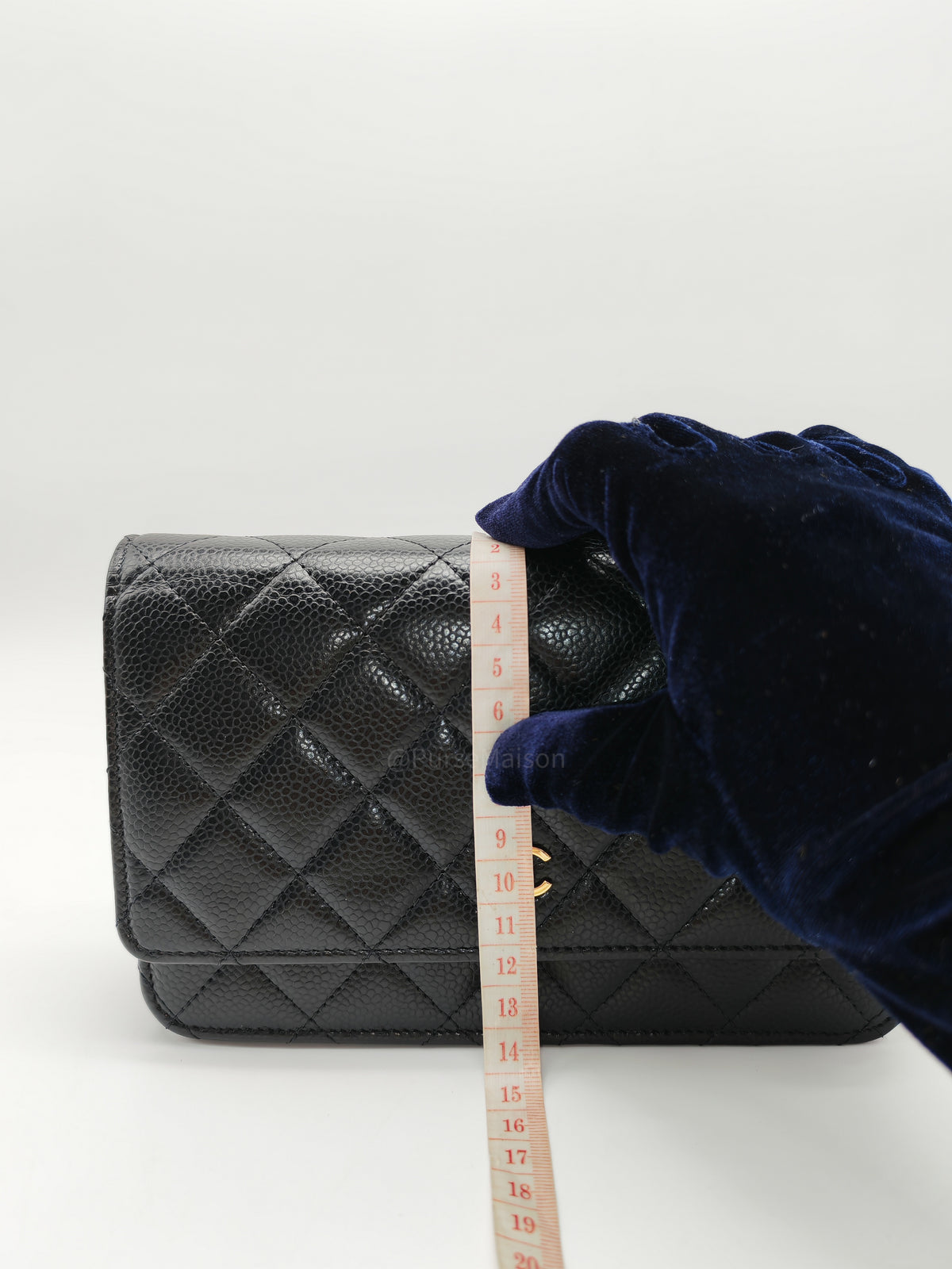 Chanel Wallet on Chain (WOC) in Black Quilted Caviar Leather and Gold Hardware Microchip