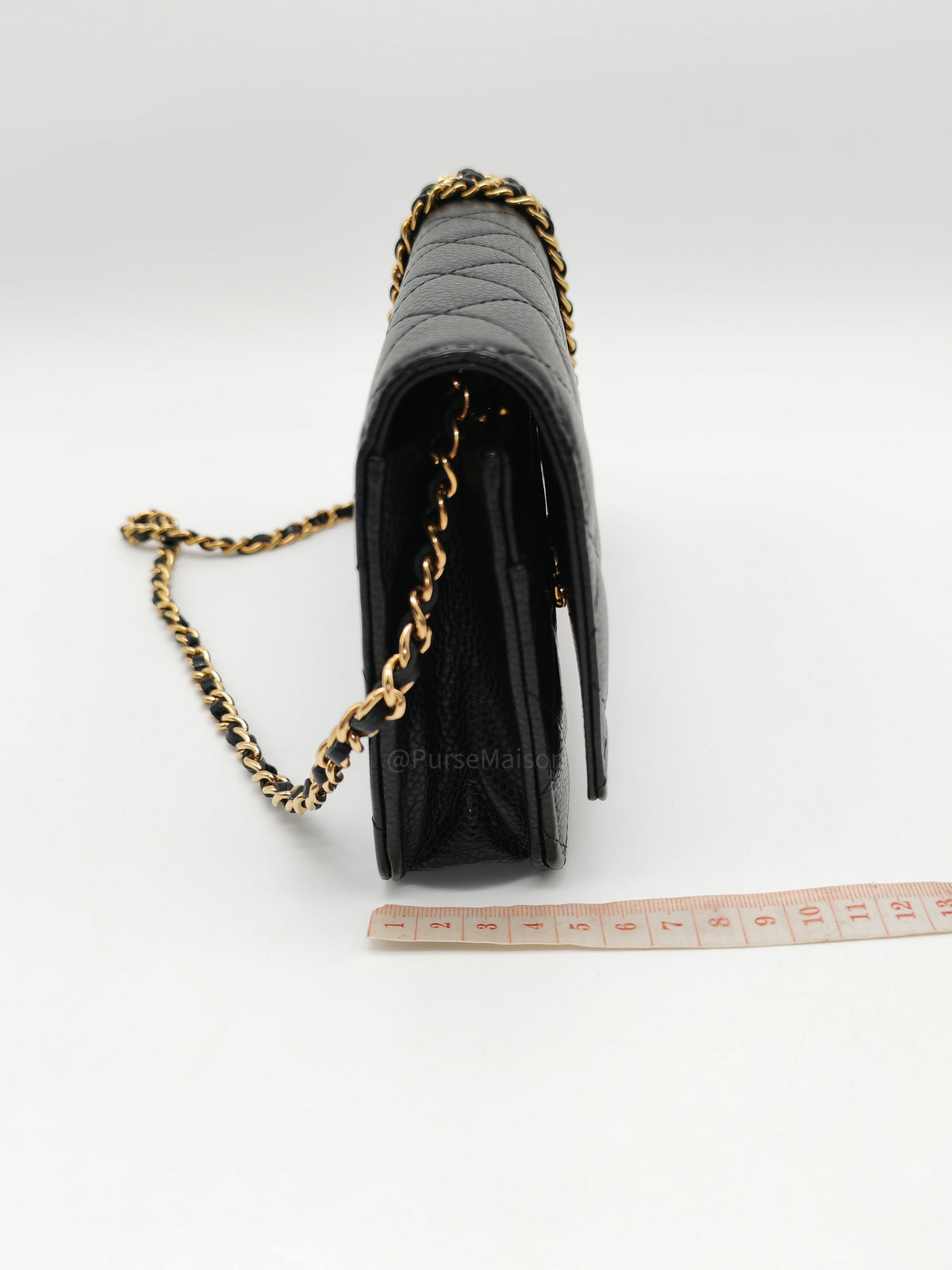 Chanel Wallet on Chain (WOC) in Black Quilted Caviar Leather and Gold Hardware Microchip