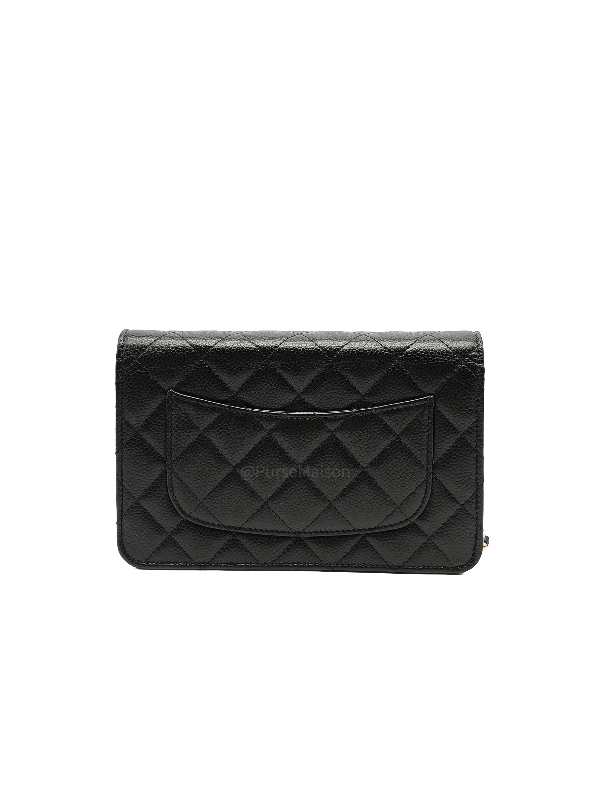 Chanel Wallet on Chain (WOC) in Black Quilted Caviar Leather and Gold Hardware Microchip