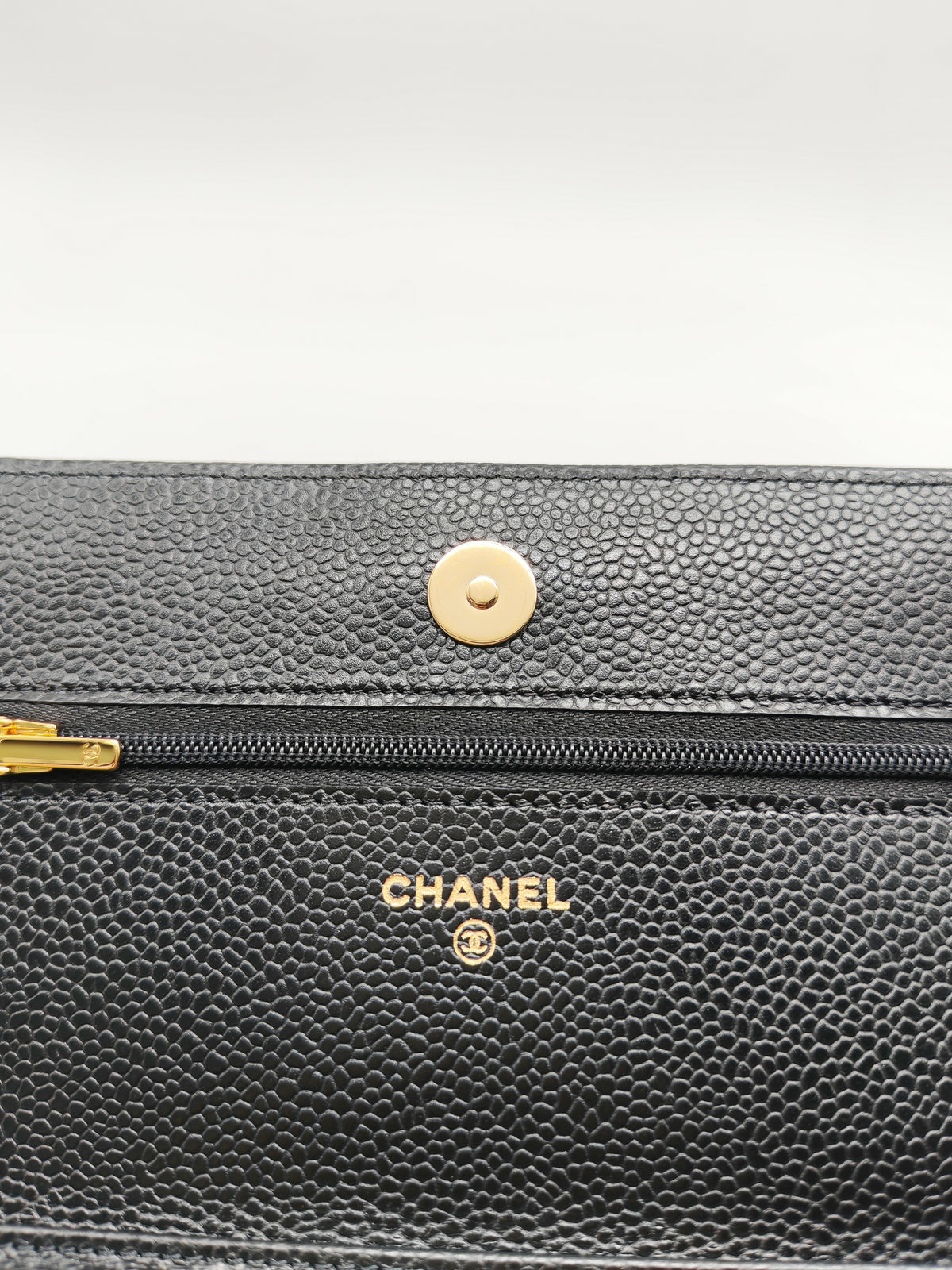 Chanel Wallet on Chain (WOC) in Black Quilted Caviar Leather & Gold Hardware Microchip