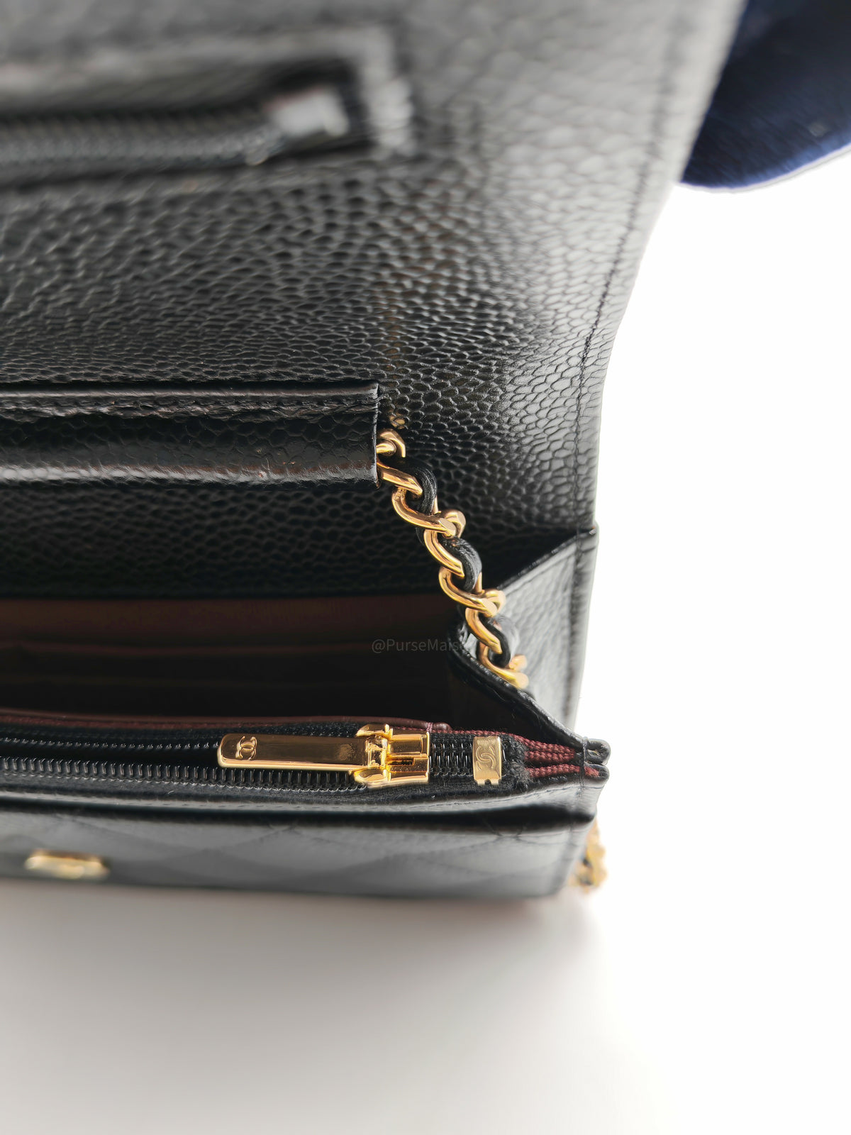 Chanel Wallet on Chain (WOC) in Black Quilted Caviar Leather & Gold Hardware Microchip