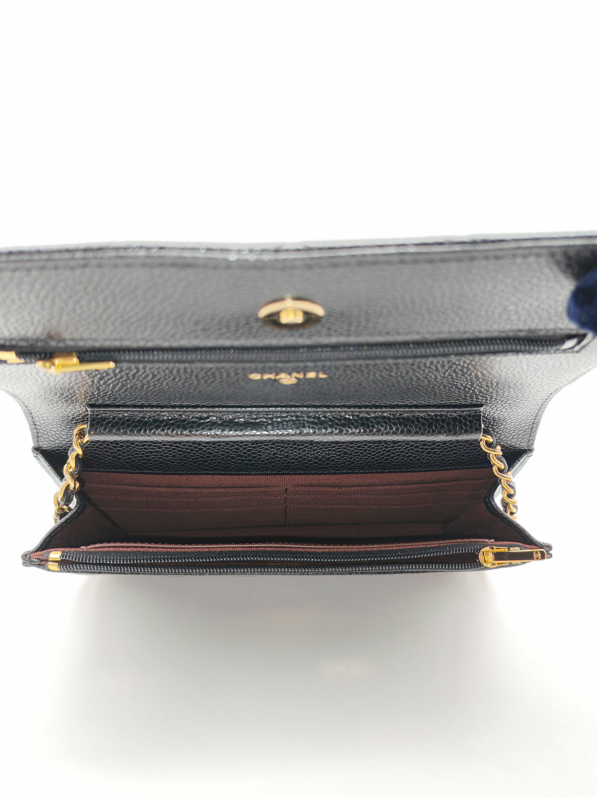 Chanel Wallet on Chain (WOC) in Black Quilted Caviar Leather & Gold Hardware Microchip