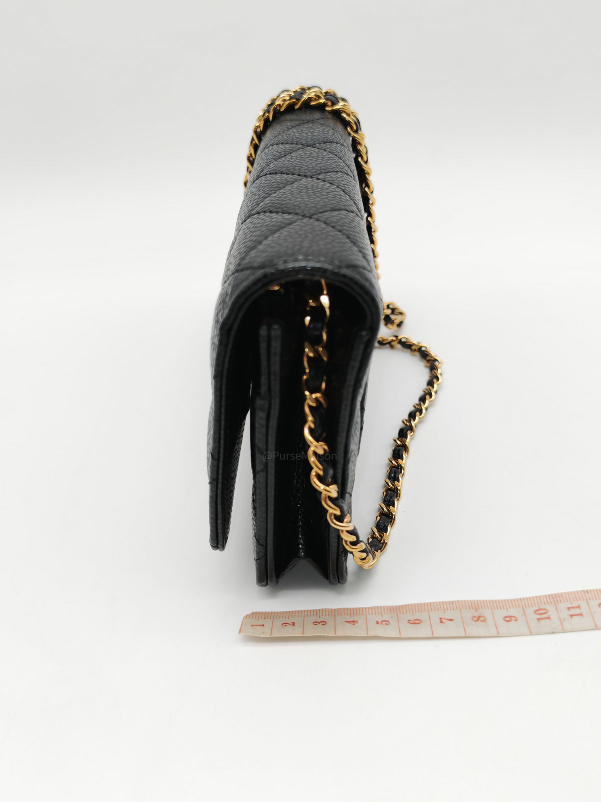 Chanel Wallet on Chain (WOC) in Black Quilted Caviar Leather & Gold Hardware Microchip