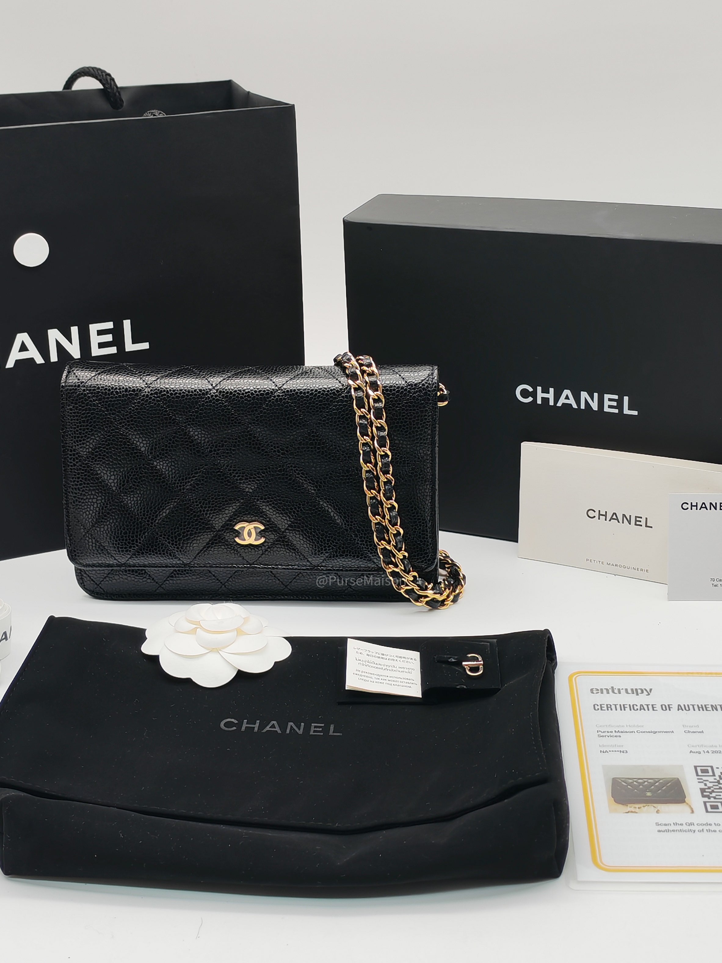 Chanel Wallet on Chain (WOC) in Black Caviar Leather Gold Hardware Microchip (NA****N3)