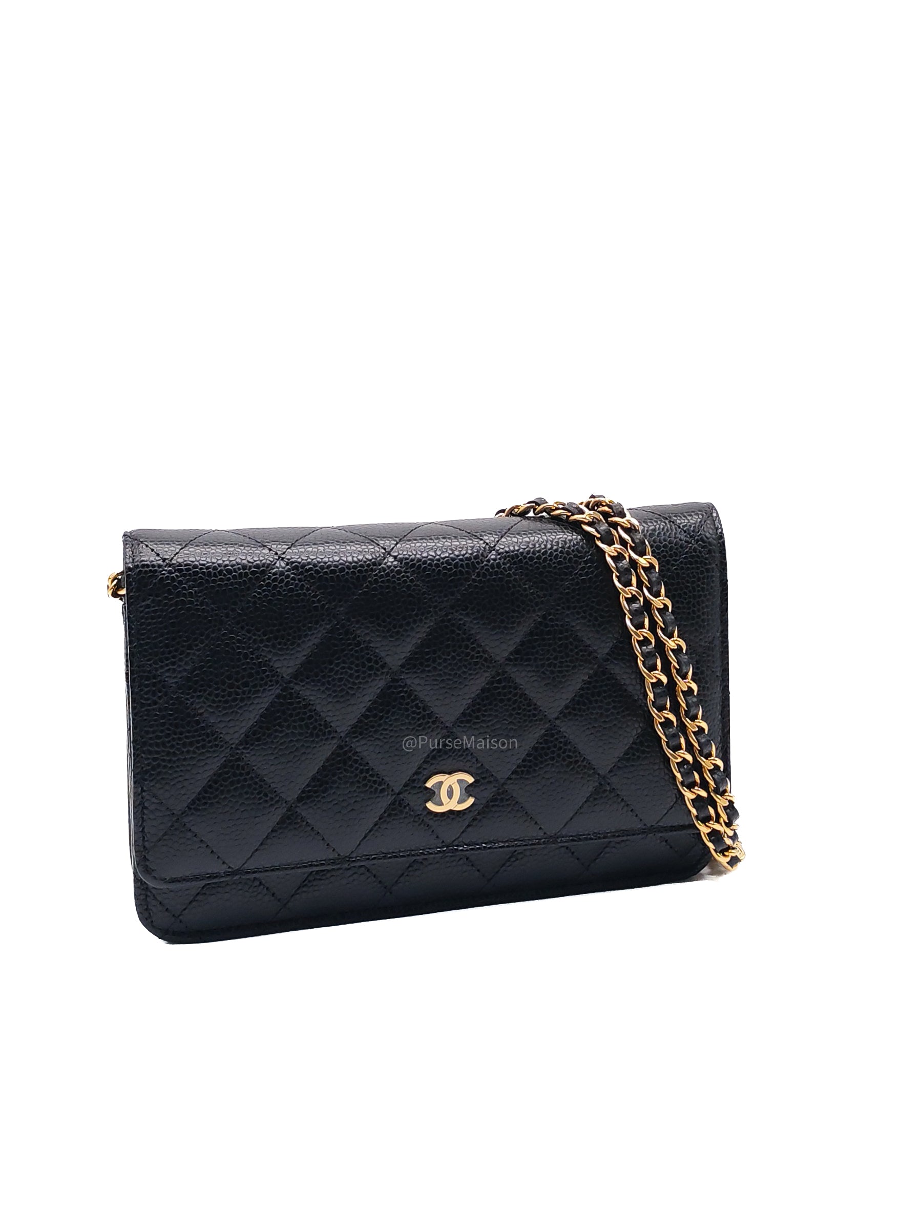 Chanel Wallet on Chain (WOC) in Black Caviar Leather Gold Hardware Microchip (NA****N3)