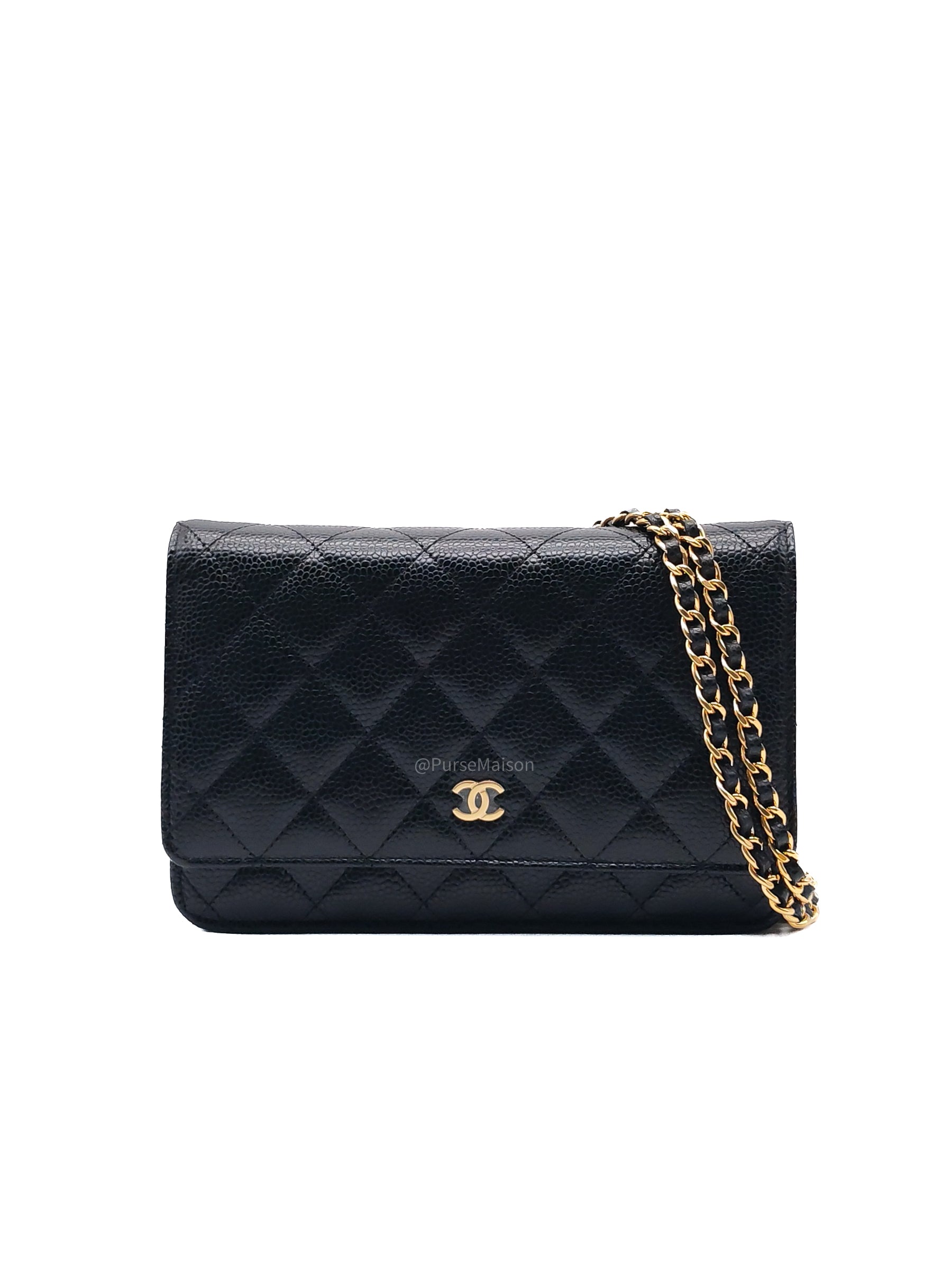 Chanel Wallet on Chain (WOC) in Black Caviar Leather Gold Hardware Microchip (NA****N3)