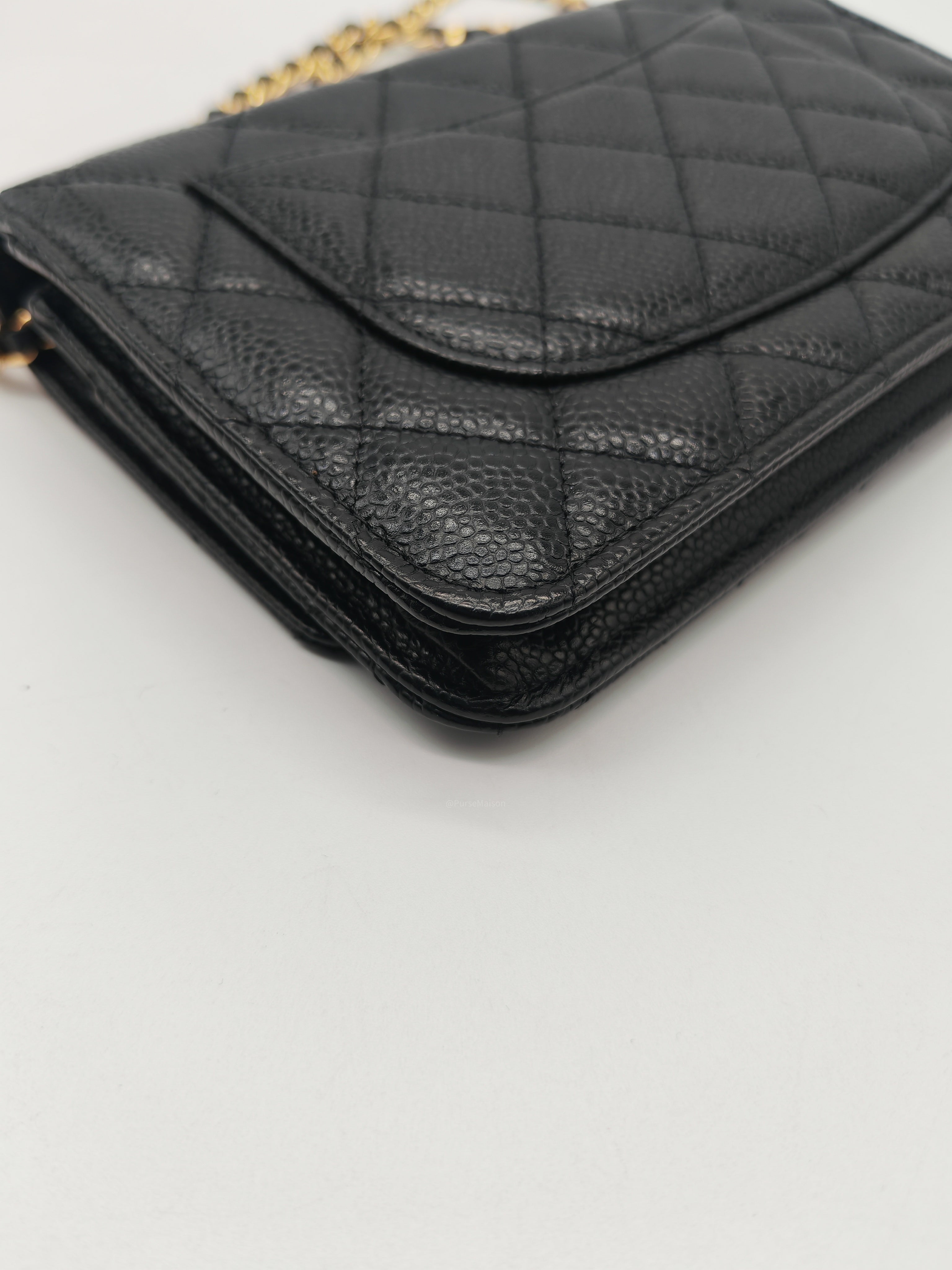 Chanel Classic Wallet on Chain (WOC) in Black Caviar Leather Gold Hardware Microchip (X1***CC)
