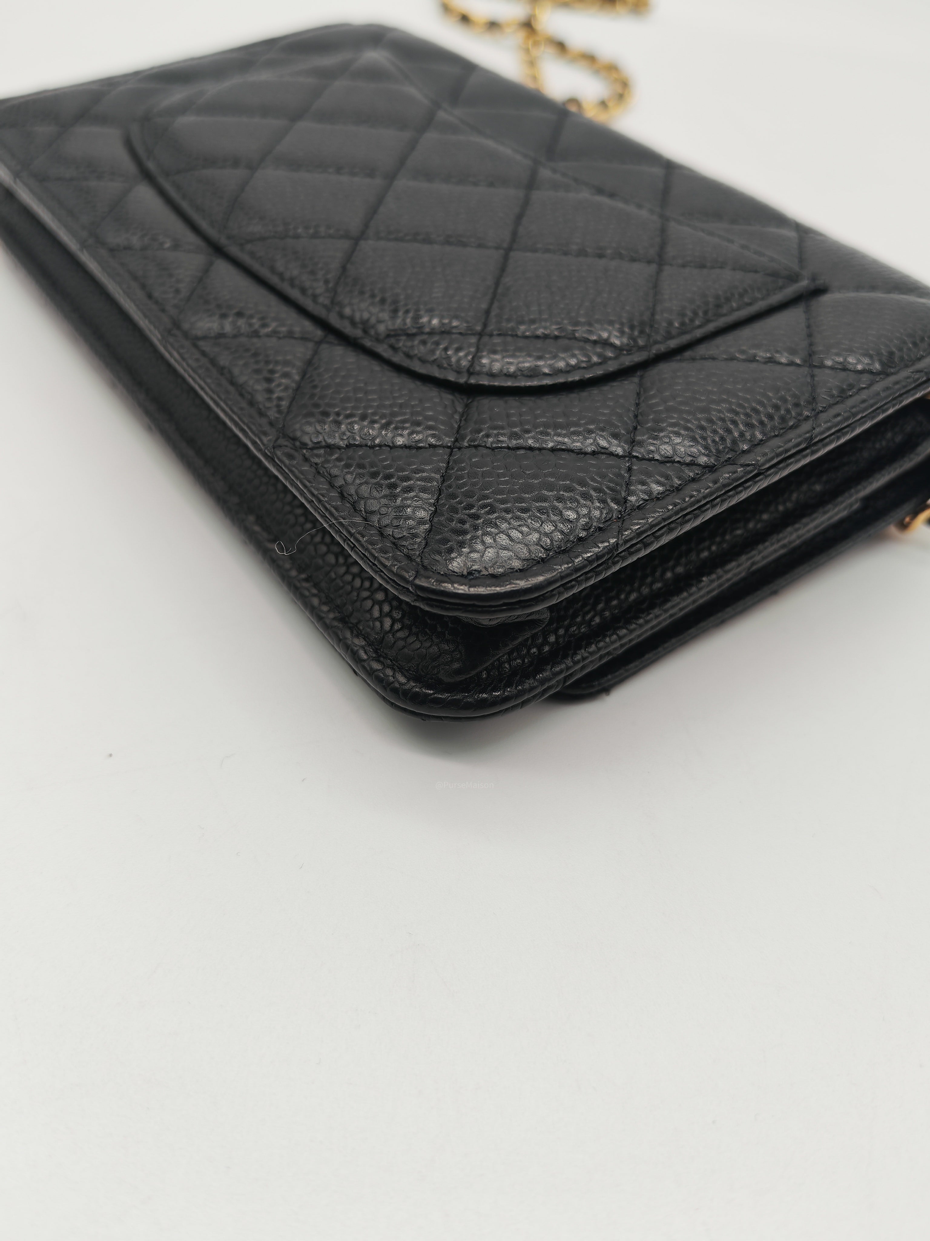 Chanel Classic Wallet on Chain (WOC) in Black Caviar Leather Gold Hardware Microchip (X1***CC)