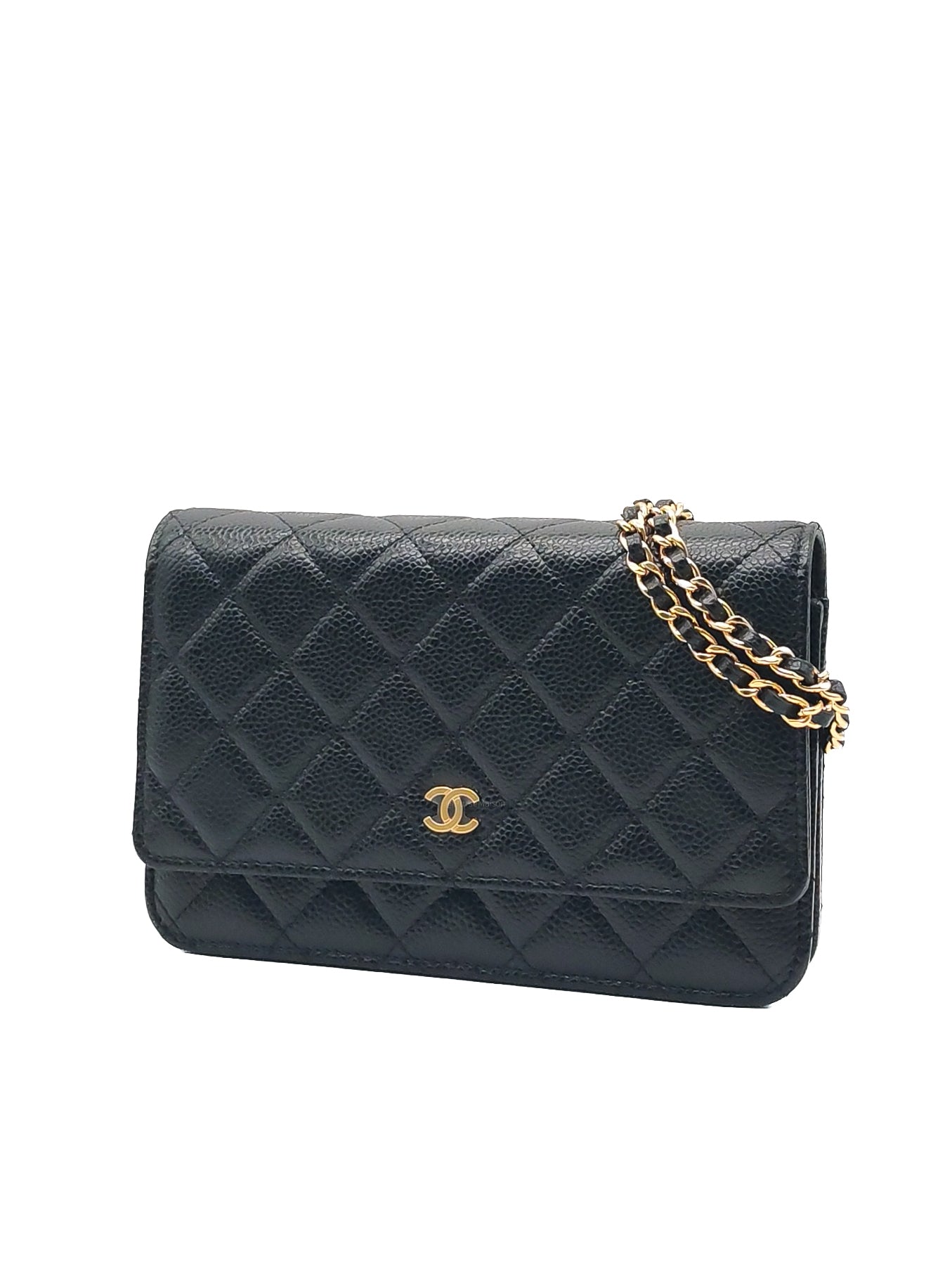 Chanel Classic Wallet on Chain (WOC) in Black Caviar Leather Gold Hardware Microchip (X1***CC)