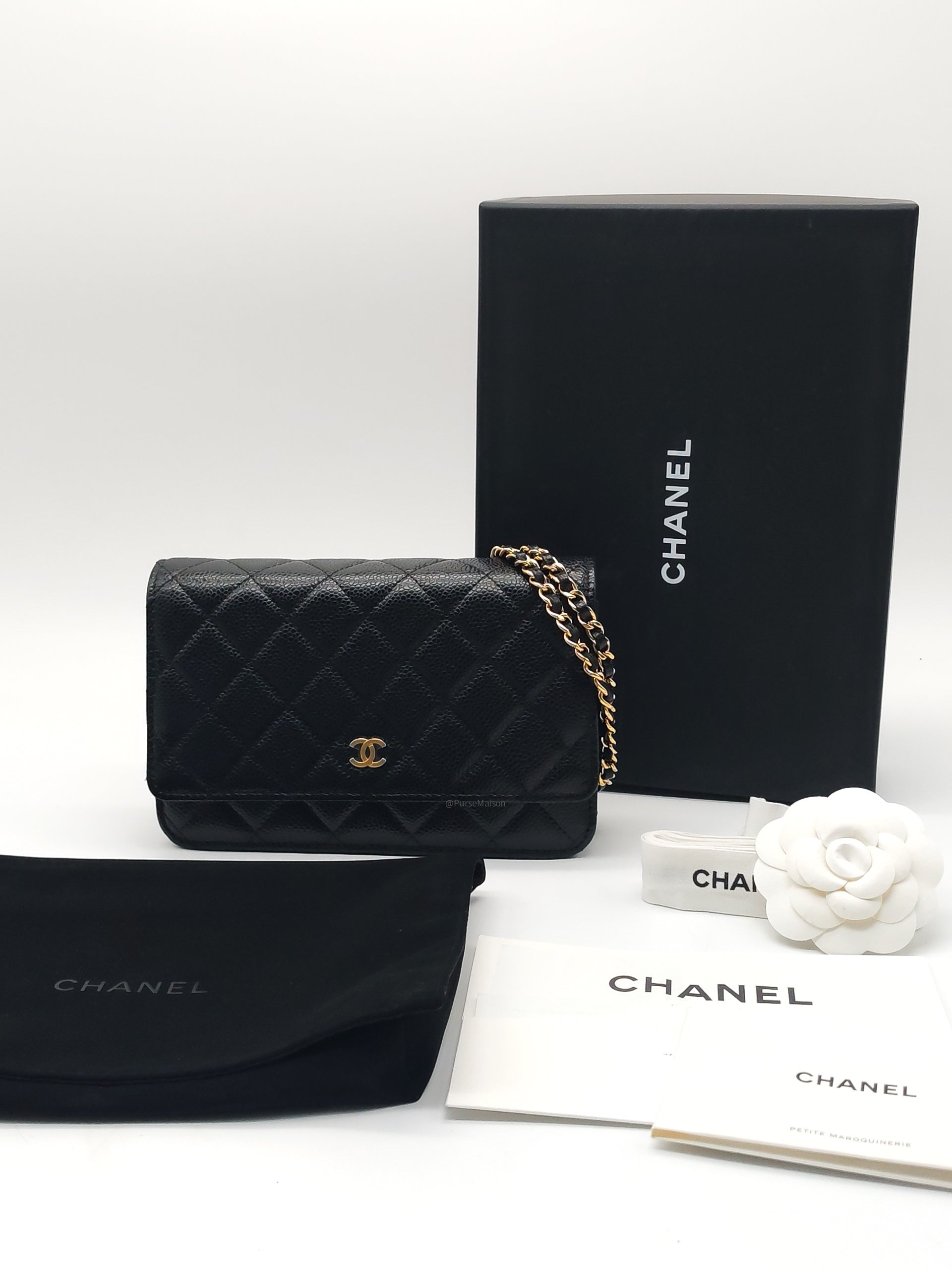 Chanel Classic Wallet on Chain (WOC) in Black Caviar Leather Gold Hardware Microchip (X1***CC)