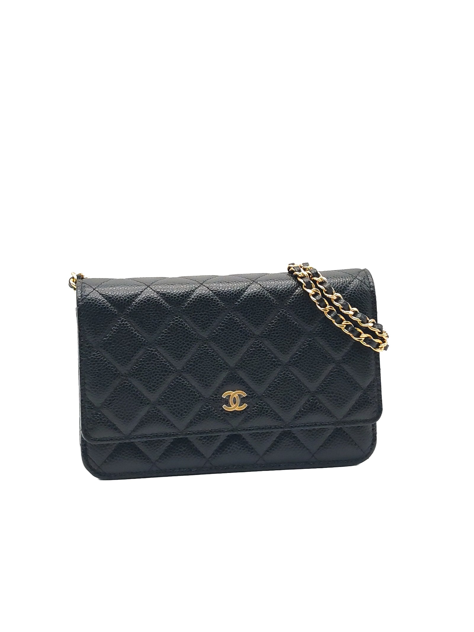 Chanel Classic Wallet on Chain (WOC) in Black Caviar Leather Gold Hardware Microchip (X1***CC)