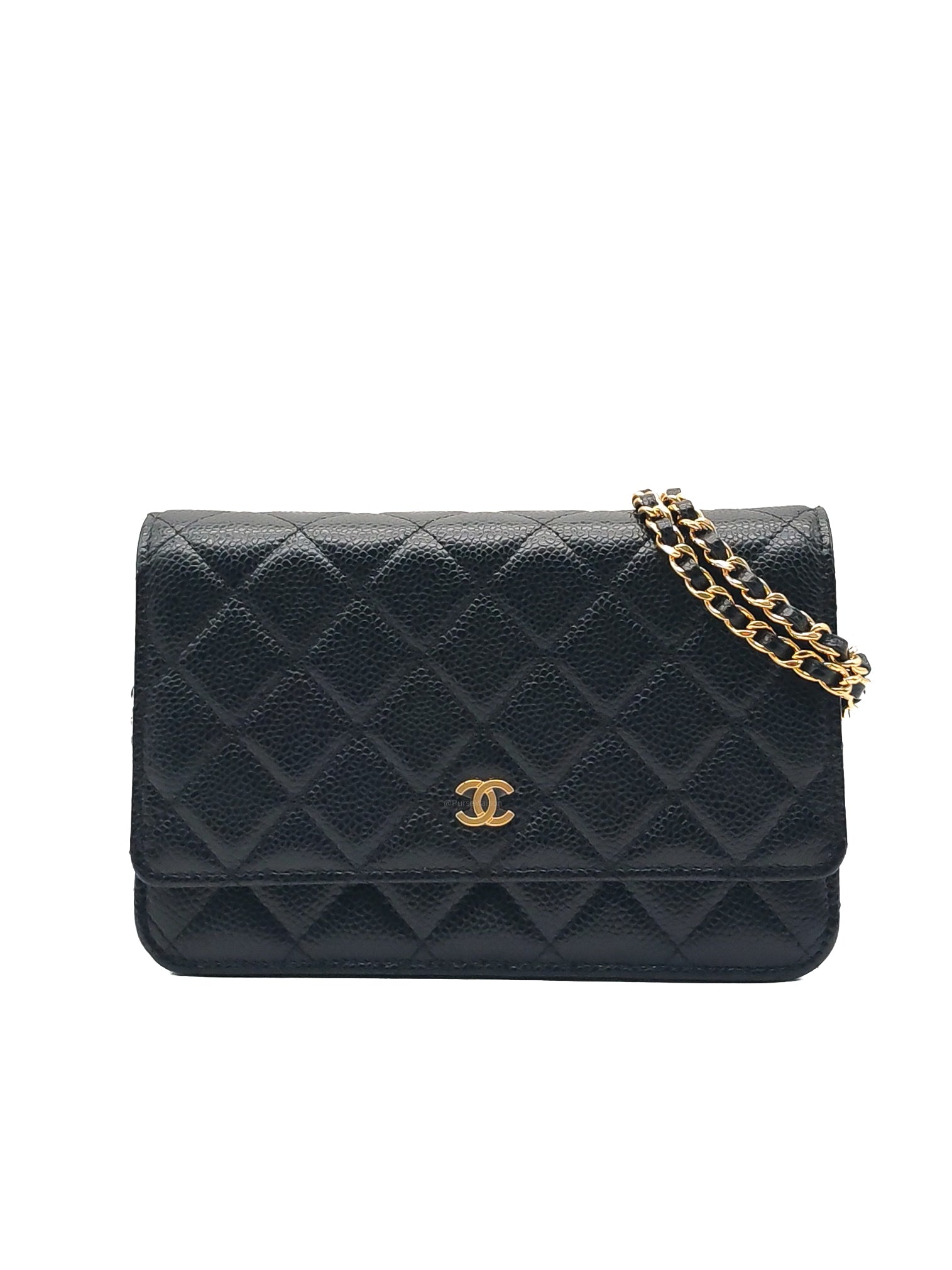 Chanel Classic Wallet on Chain (WOC) in Black Caviar Leather Gold Hardware Microchip (X1***CC)