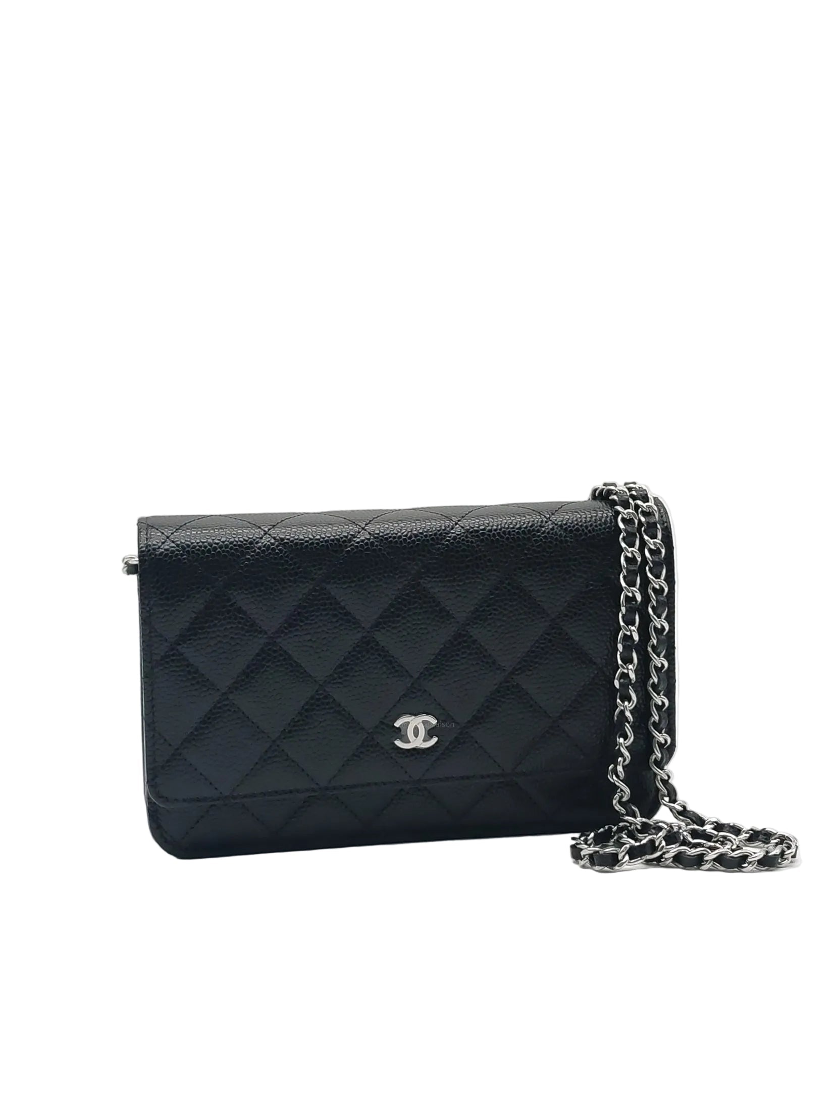 Chanel Wallet on Chain (WOC) in Black Caviar Leather and Silver Hardware Microchip (HC****E0)