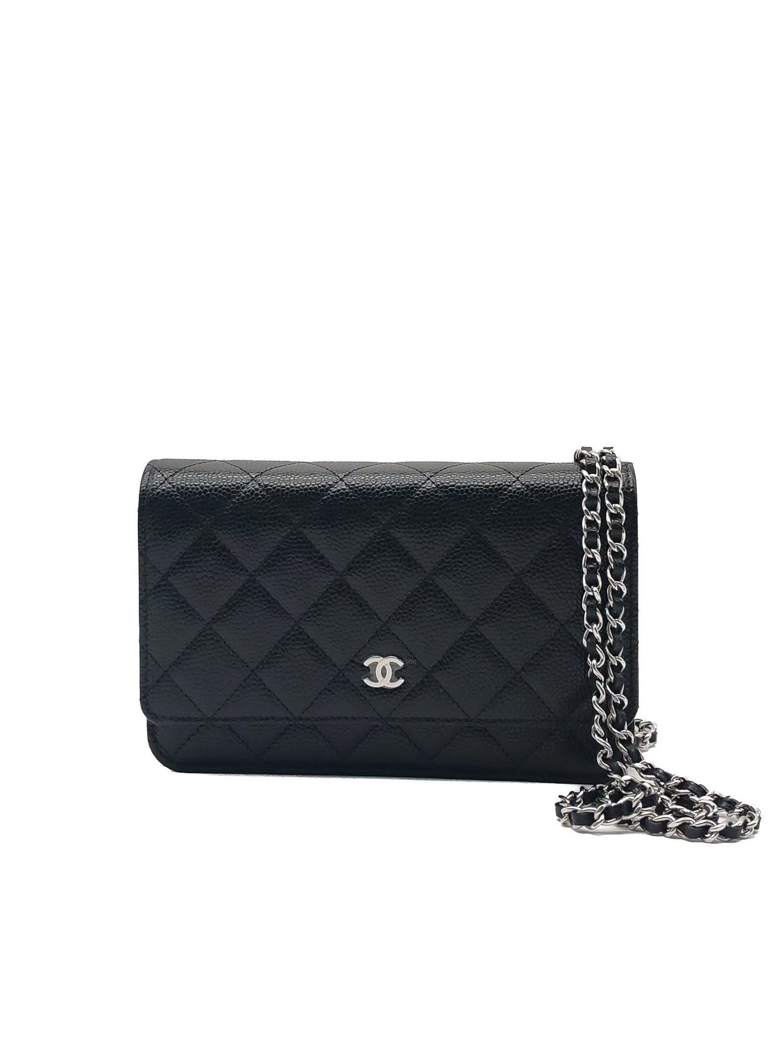 Chanel Wallet on Chain (WOC) in Black Caviar Leather and Silver Hardware Microchip (HC****E0)