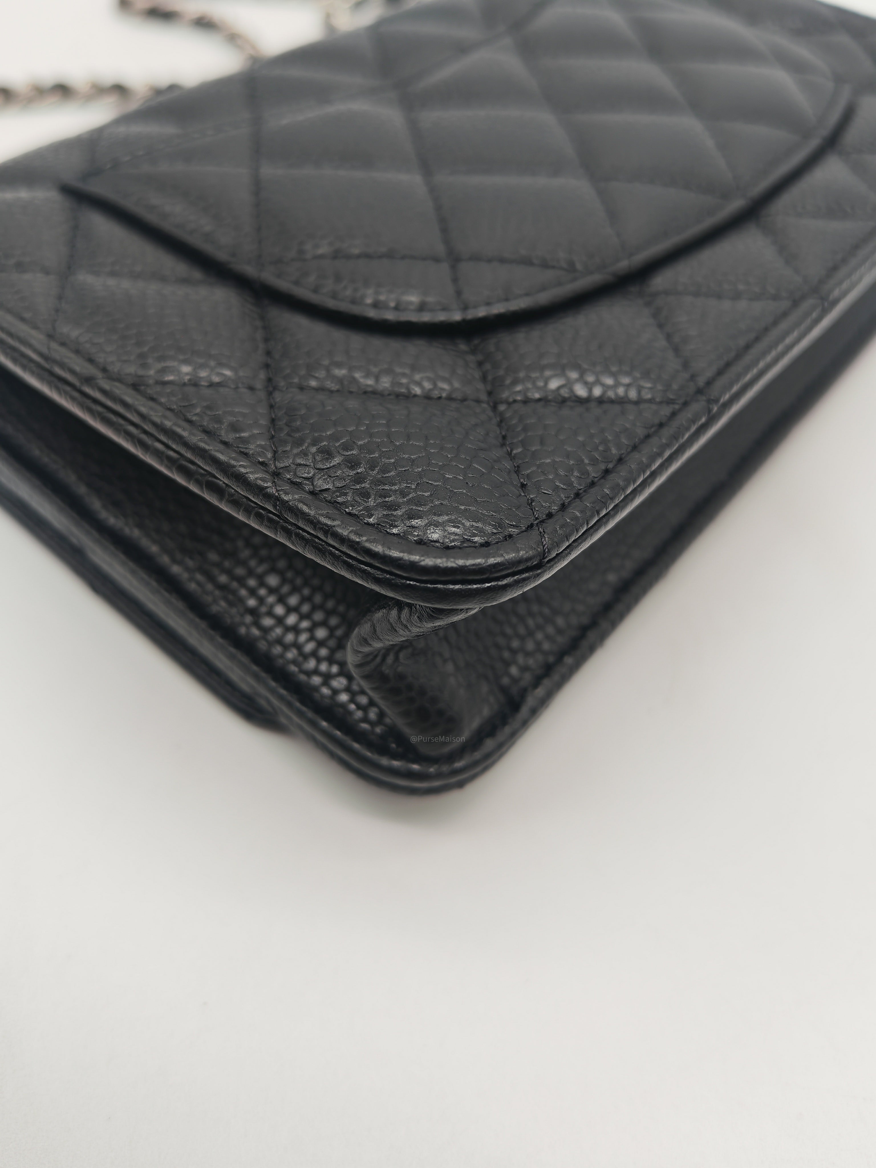 Chanel Classic Wallet on Chain (WOC) in Black Caviar Leather Silver Hardware Microchip (HJ****5J)