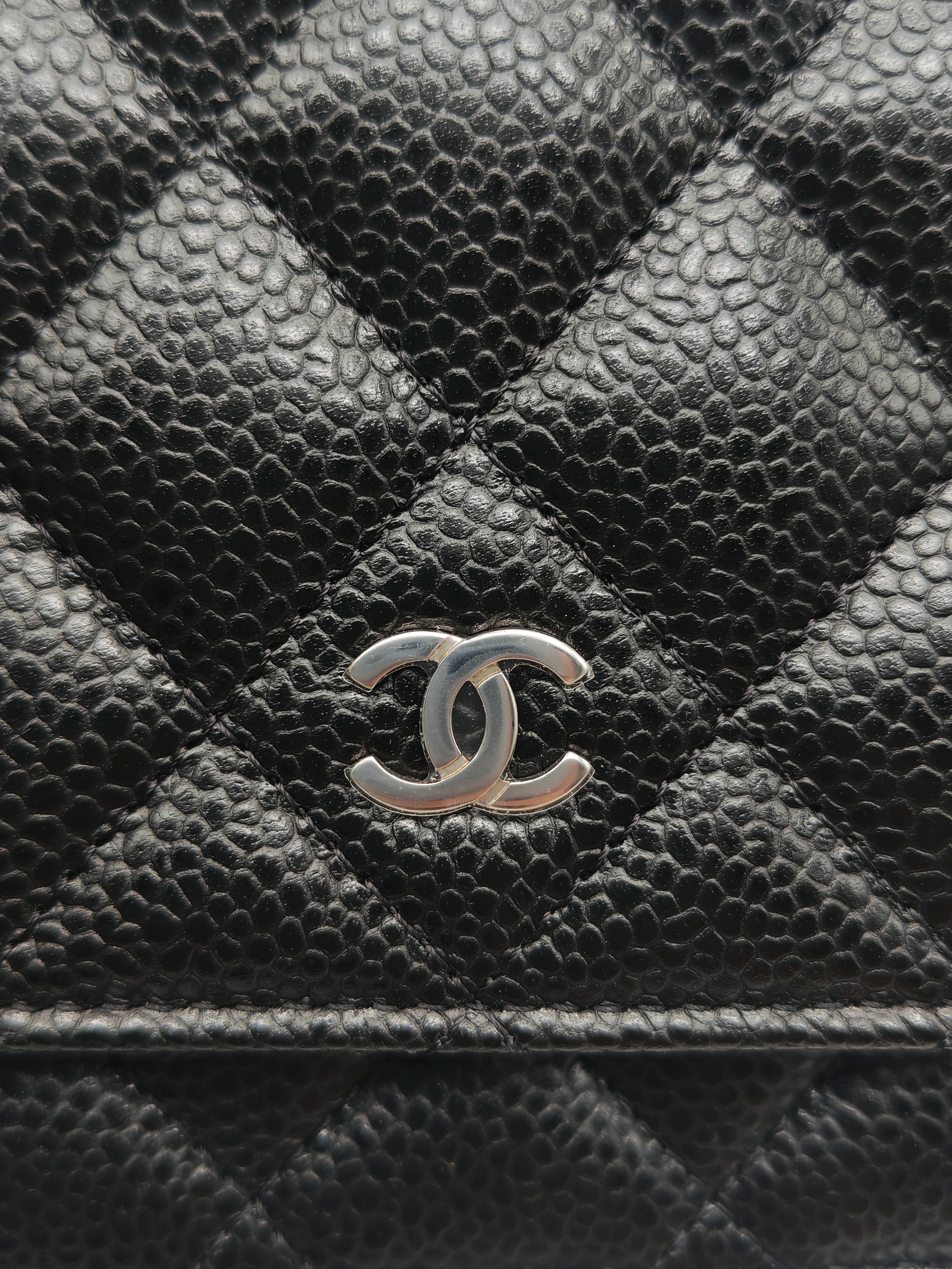 Chanel Classic Wallet on Chain (WOC) in Black Caviar Leather Silver Hardware Microchip (HJ****5J)