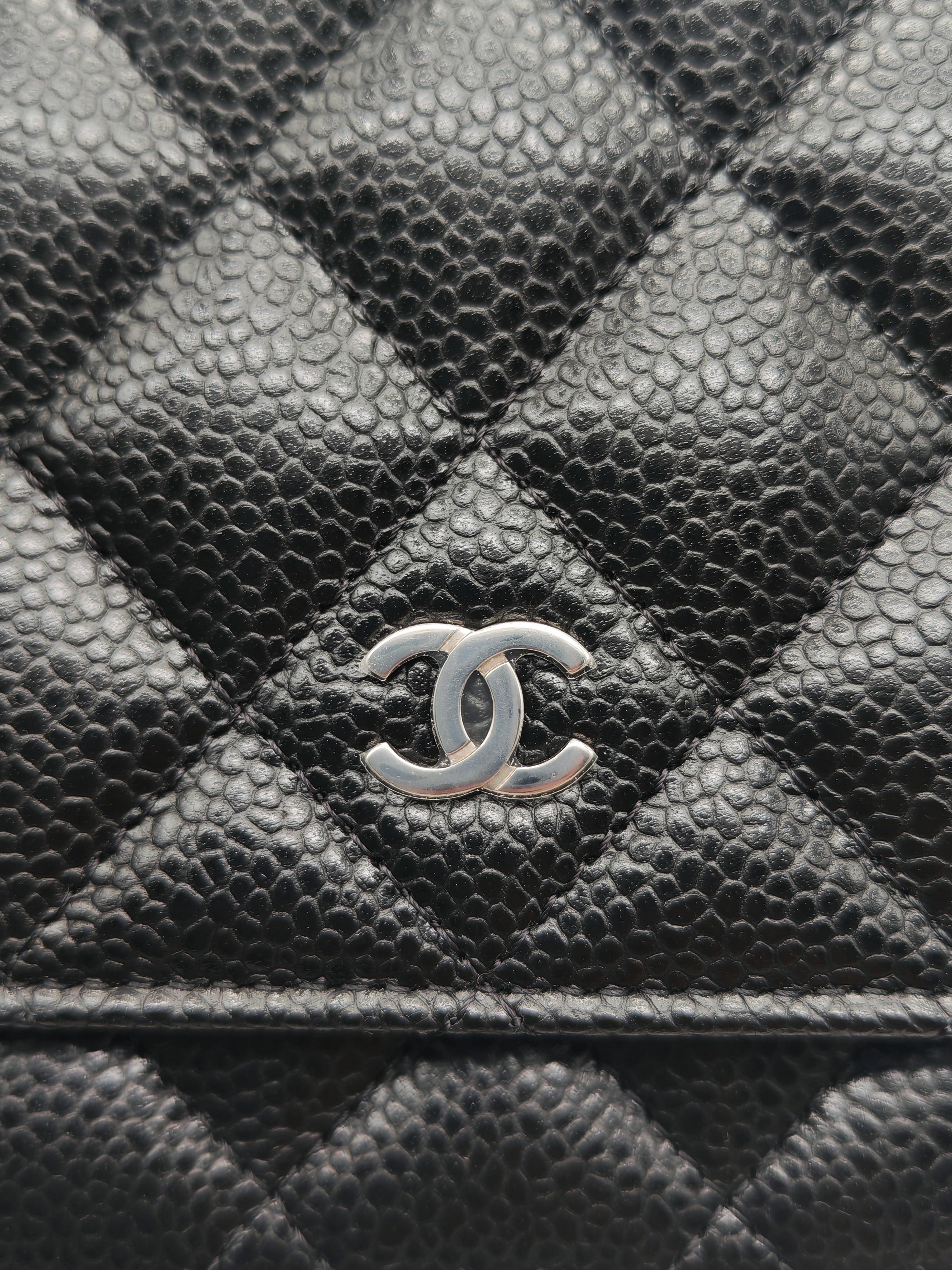 Chanel Classic Wallet on Chain (WOC) in Black Caviar Leather Silver Hardware Microchip (HJ****5J)